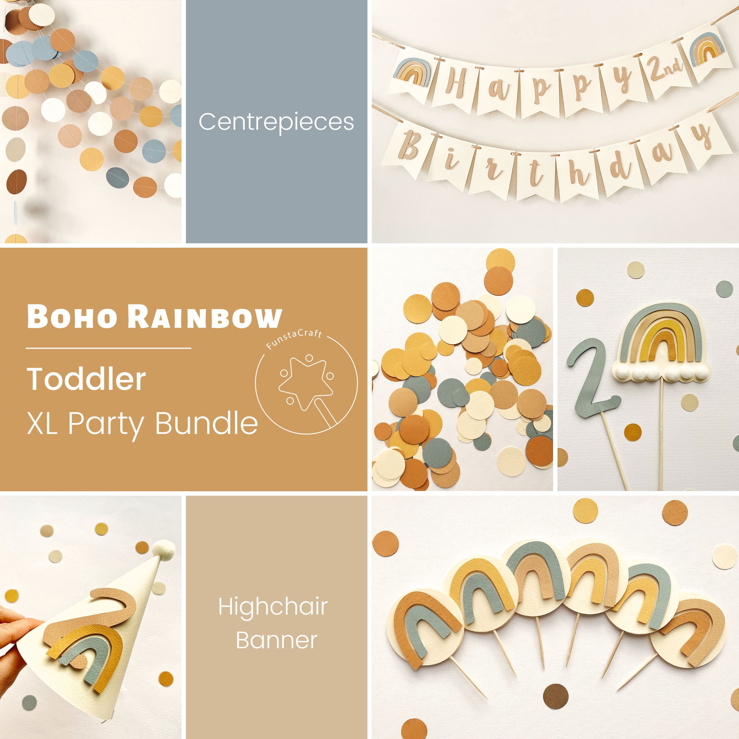 Boy Boho Rainbow Toddler Birthday Bundle