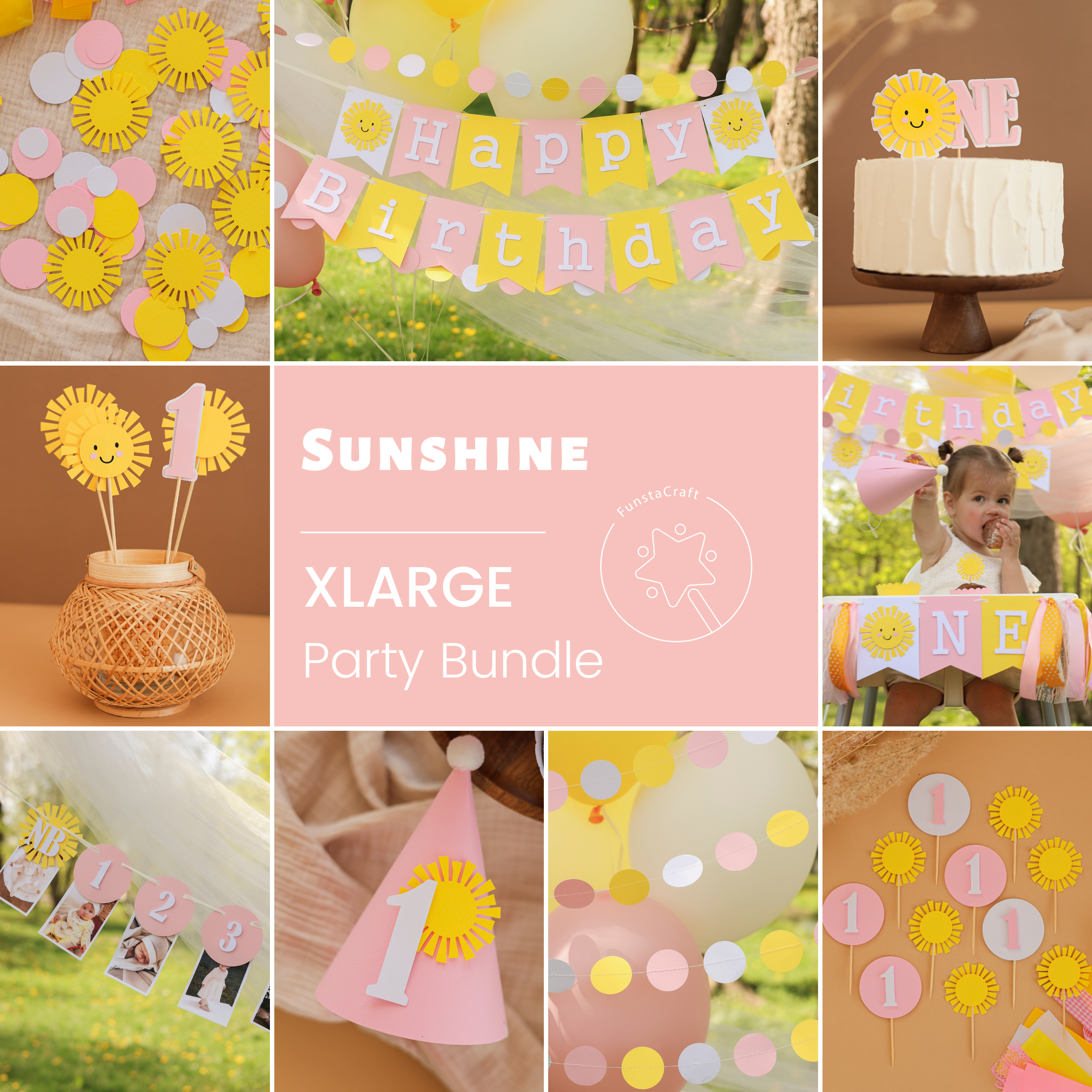 You Are My Sunshine Birthday Bundle, Baby Girl Turning One Theme, Sun Party Decorations