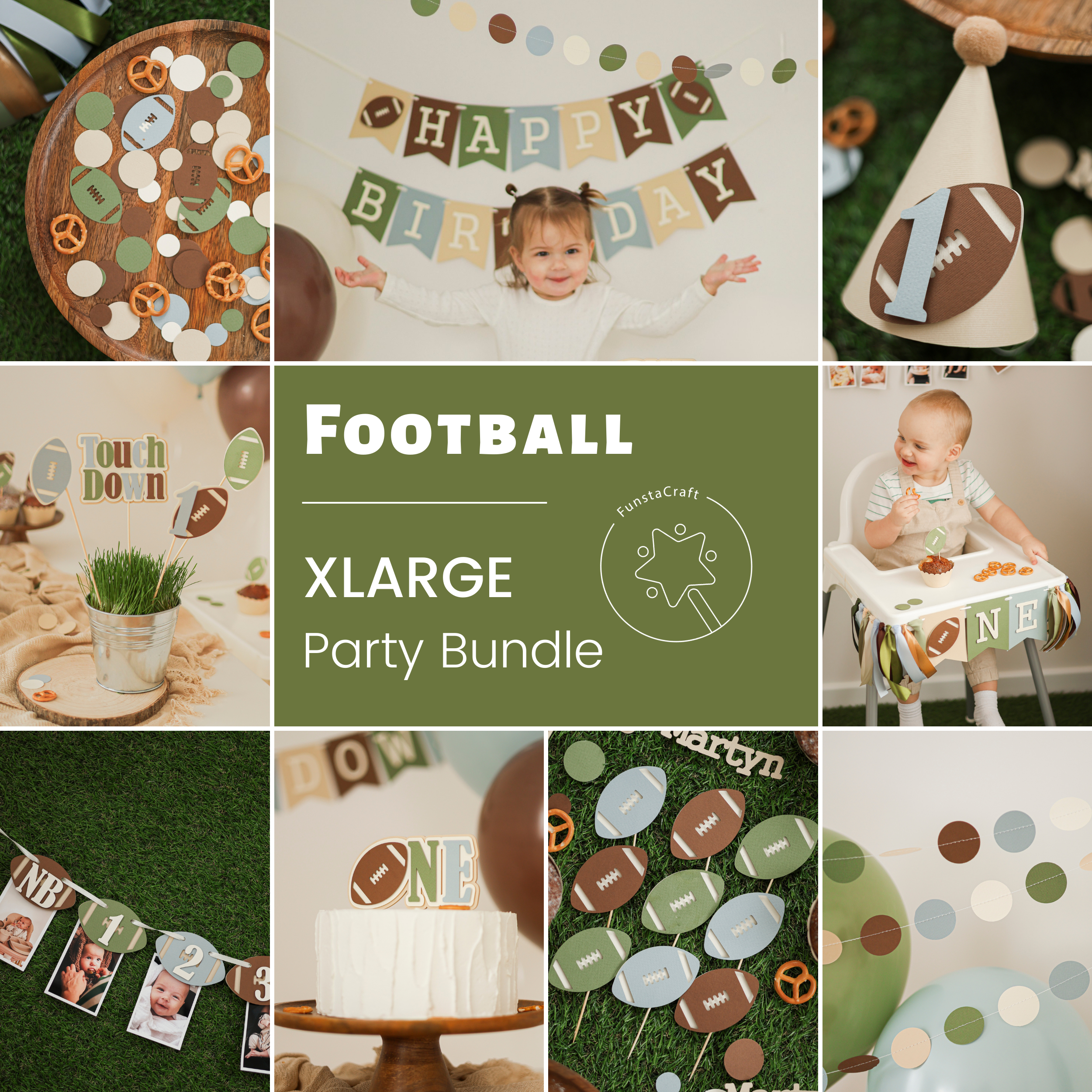 First Year Down Birthday Bundle, Football Party Decorations