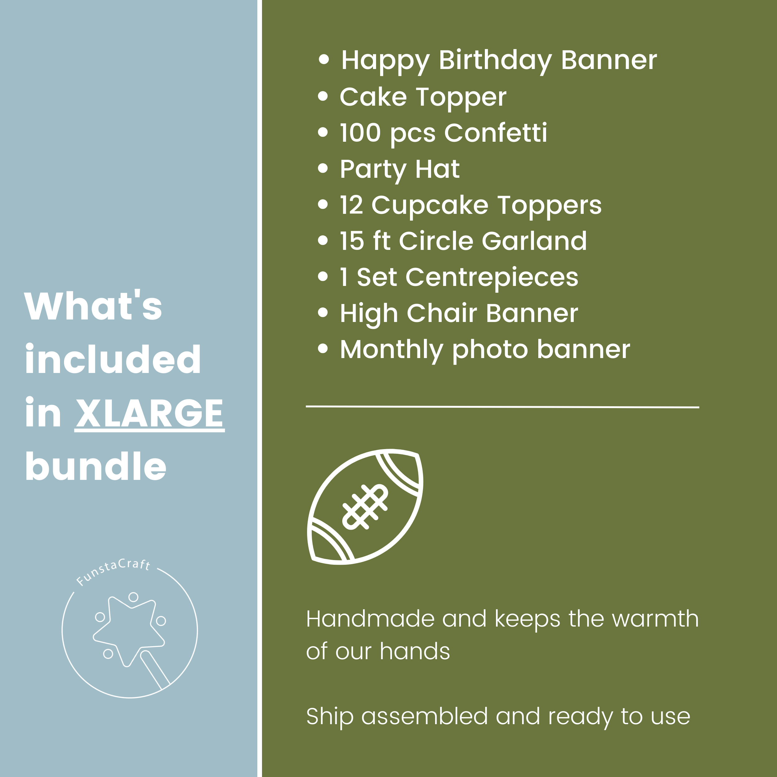 First Year Down Birthday Bundle, Football Party Decorations