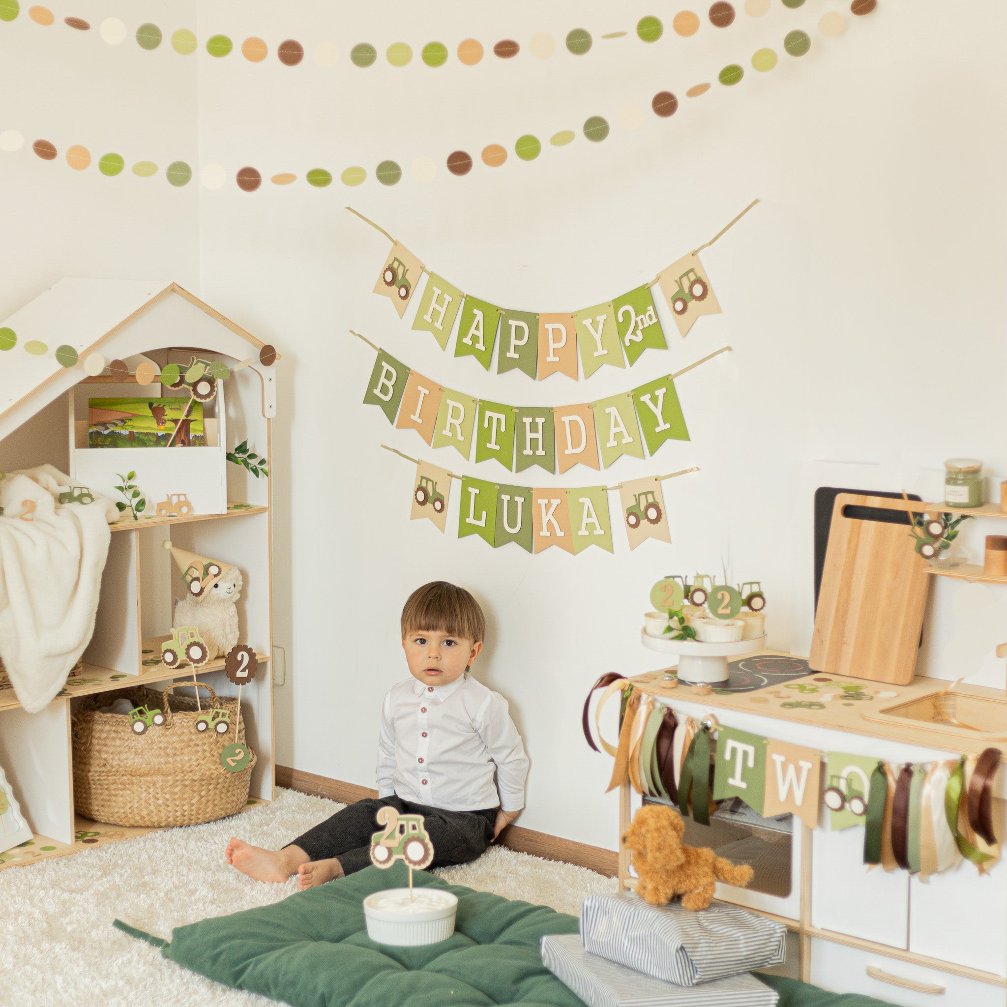 Tractor Two High Chair Banner Farm Theme 2nd Birthday Party Decorations Tractor Birthday by FunstaCraft Two Year Old Boy Theme