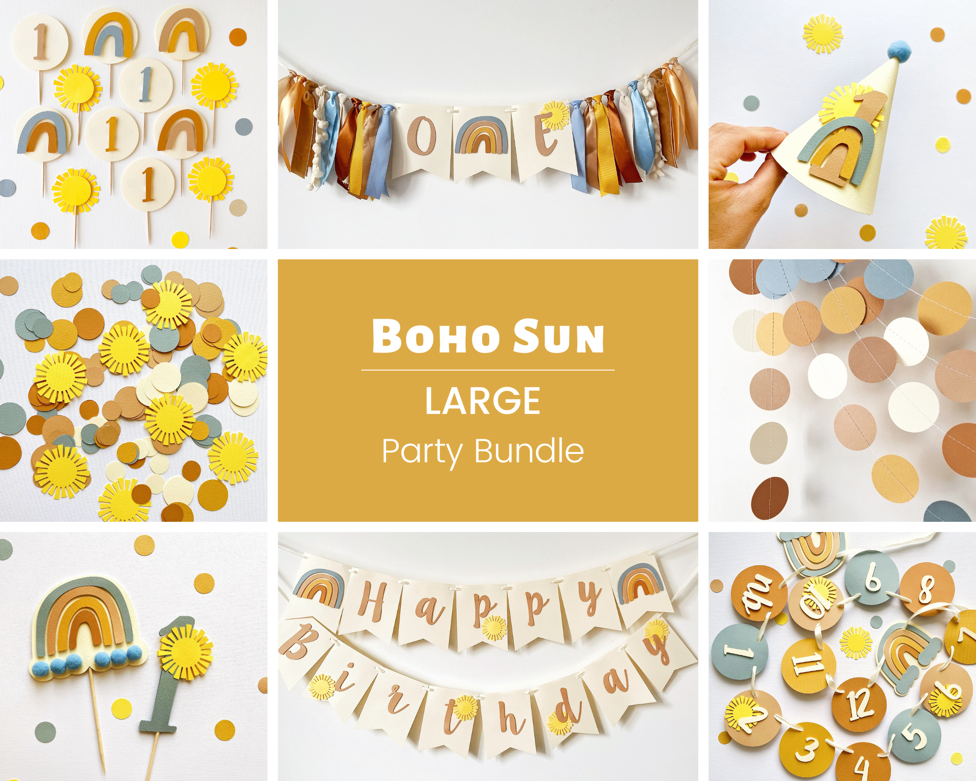 Boho Sun 1st Birthday Party Bundle Here Comes the Sun Birthday Decorations Boho Sunshine First Birthday Party First Trip Around The Sun
