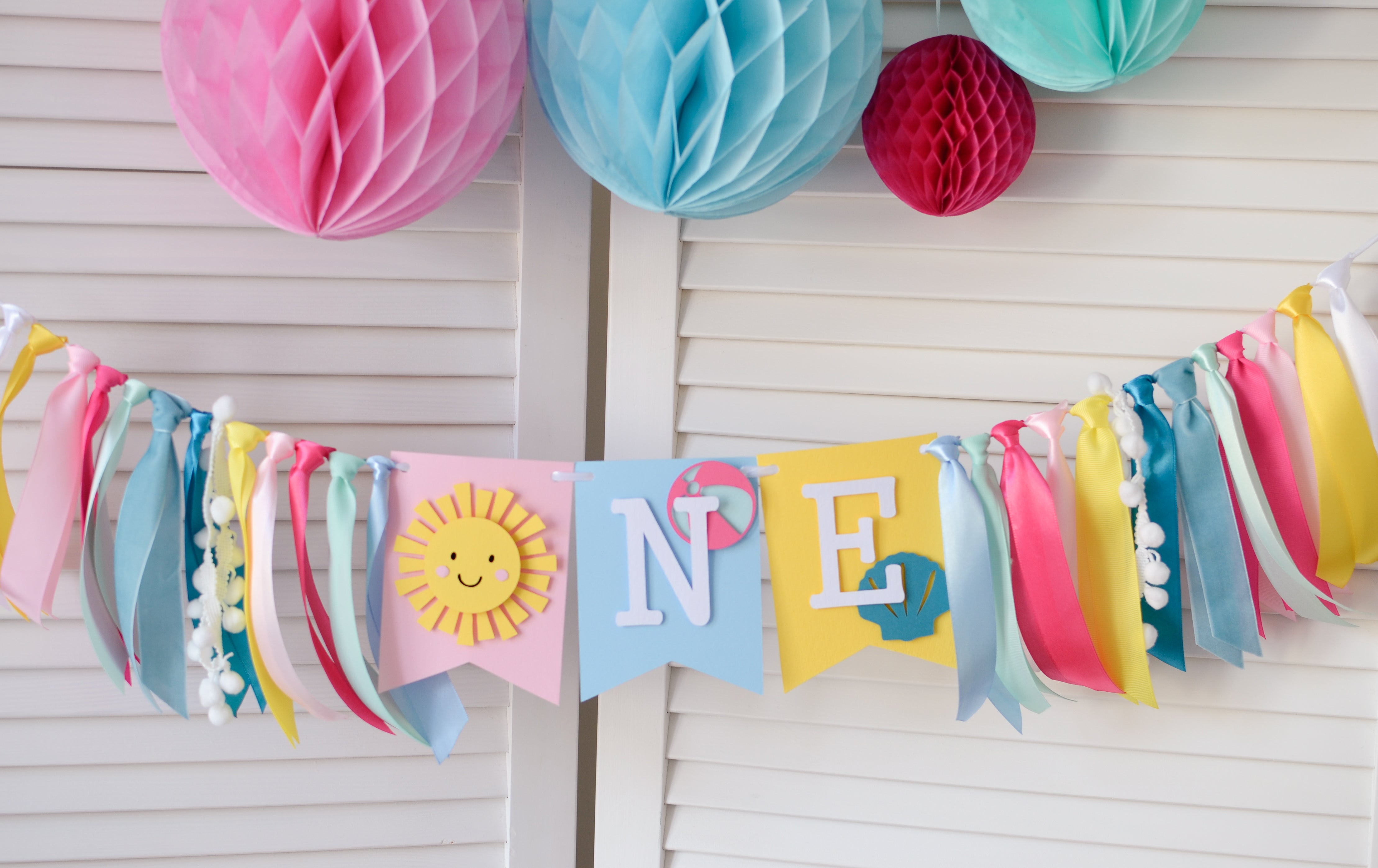 Beach Ball First Birthday High Chair Banner Girl Beach First Birthday Party Decorations Let's Par-Tee Birthday Beach Ball Party Ideas Splish Splash Birthday Pool Party Summer Fun party