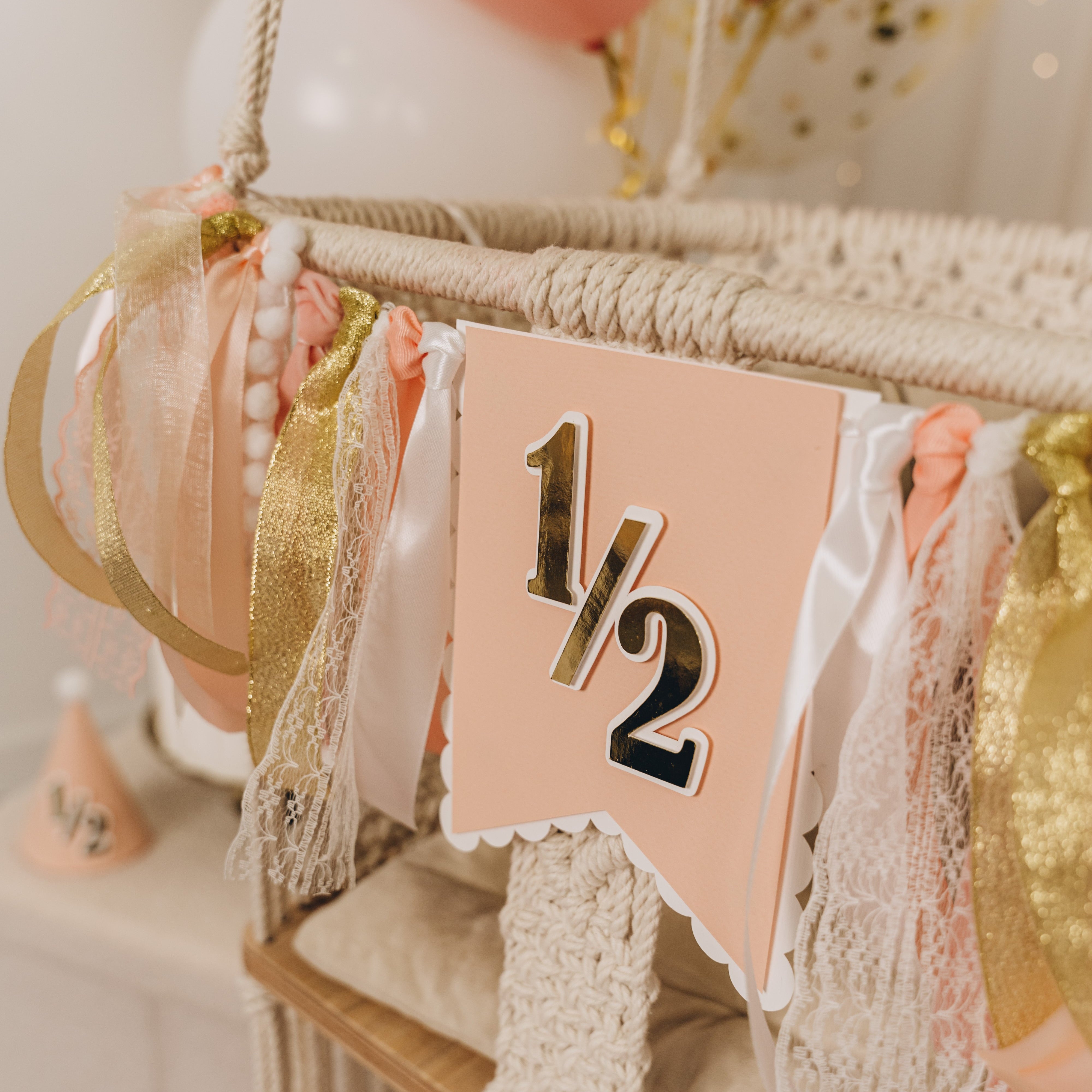Half Birthday High Chair Banner Girl 1/5 Birthday Decorations Half Birthday Blush Gold Banner Baby Girl Half Birthday Half Birthday Party