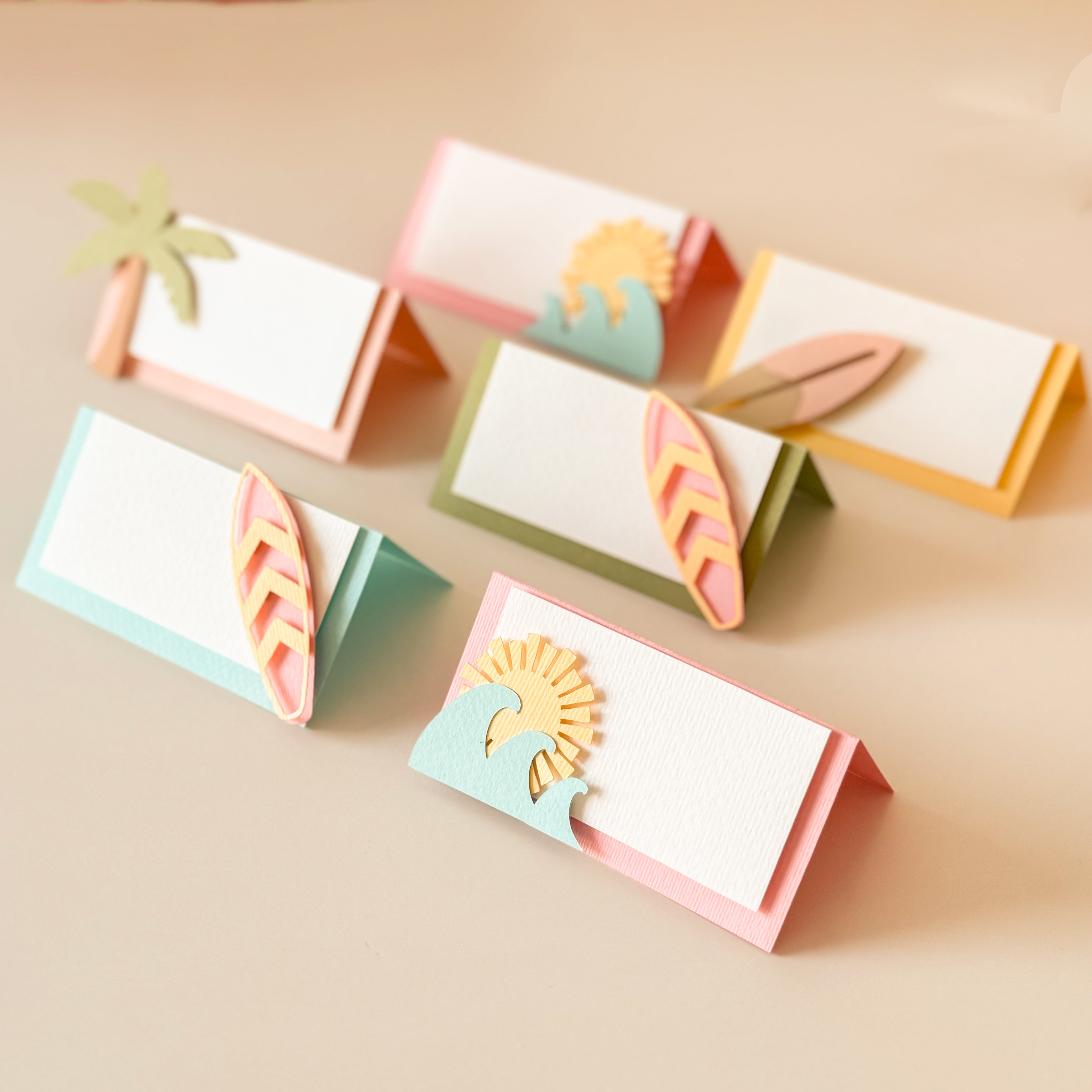 Surf Girl Food Tents The Big One Birthday Little Surfer Place Cards
