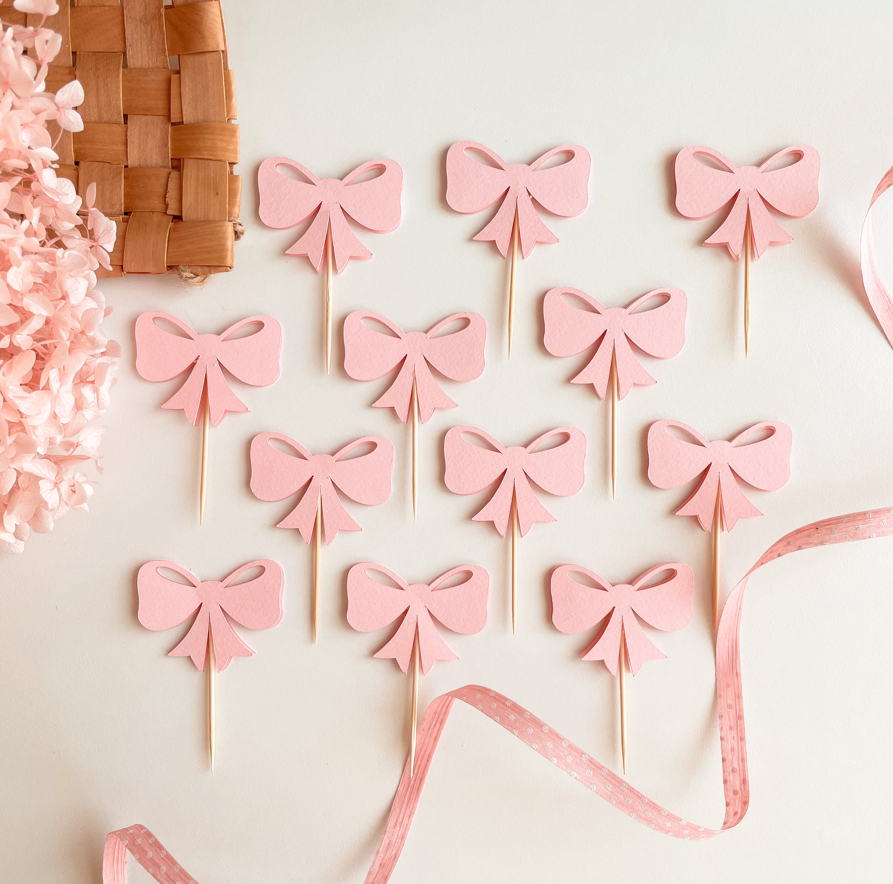 Pink Bow Cupcake Toppers Coquette Baby Shower Bonjour Bebe Party