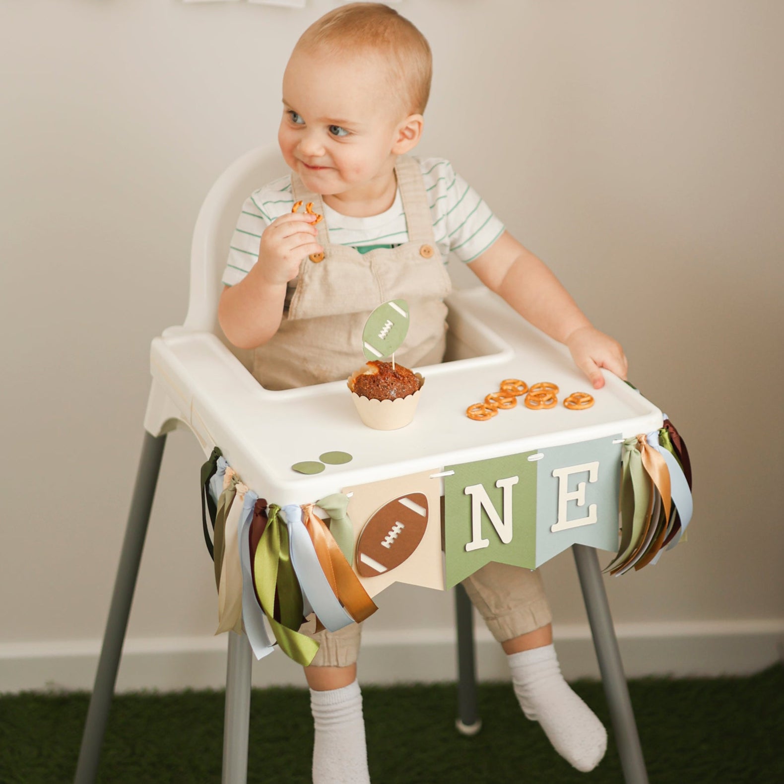 Football Highchair Banner, First Year Down Birthday, Party Decorations