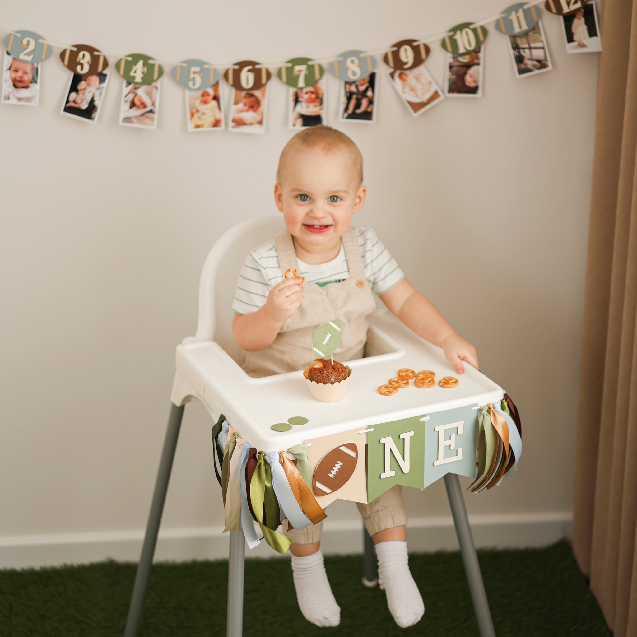 First Year Down Monthly Photo Banner, Football 1st Birthday Decorations