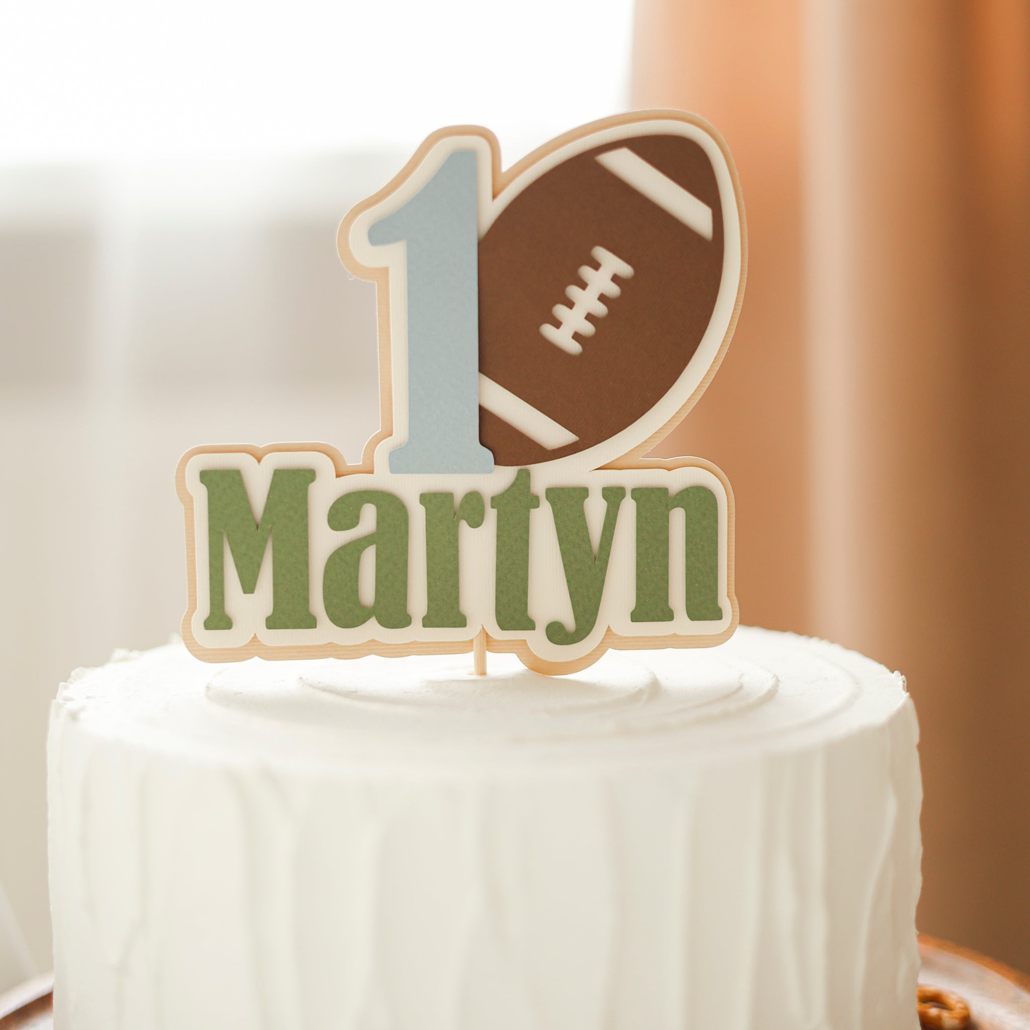1st Year Down Cake Topper - Football Theme For Baby's 1st Birthday Party Decorations