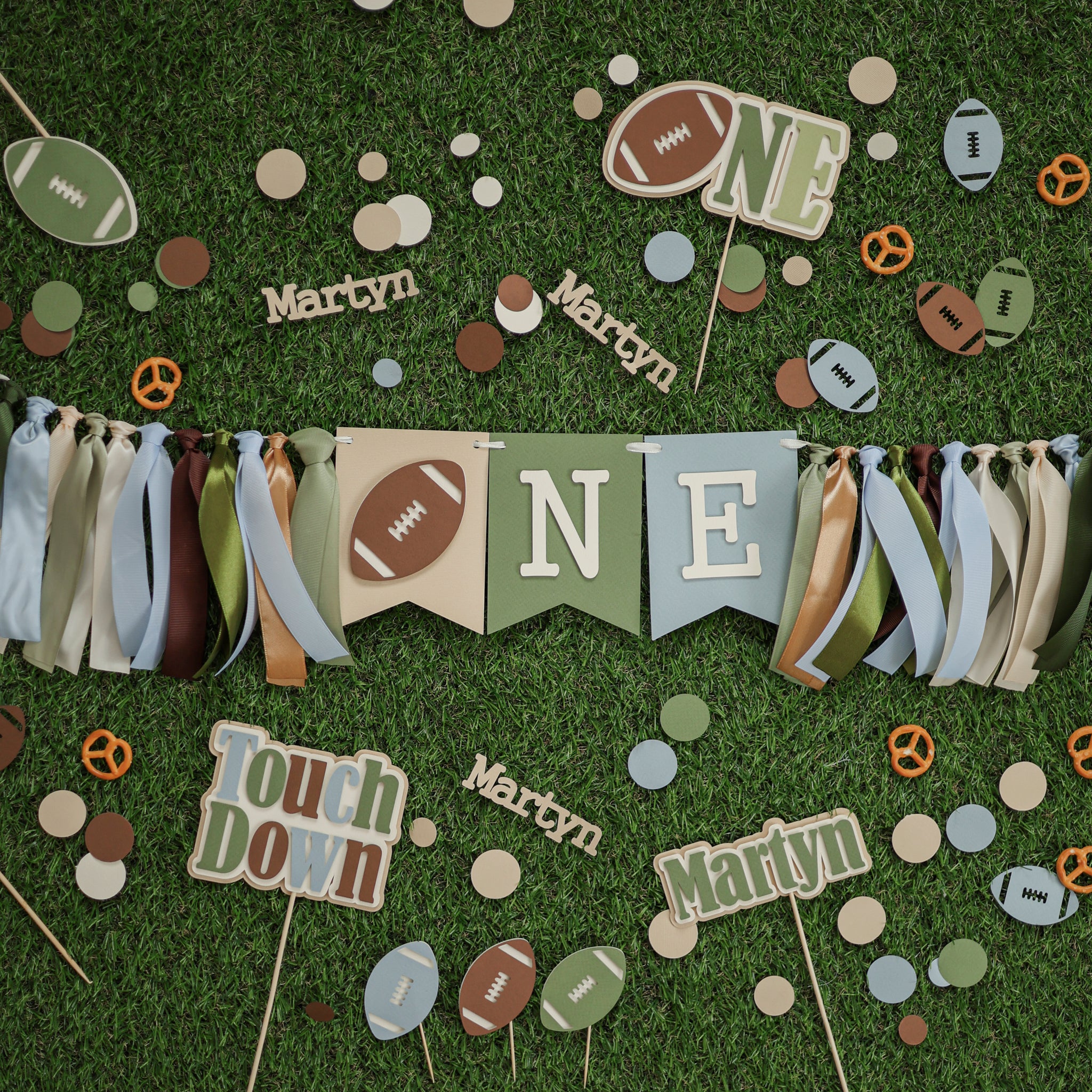 Football Highchair Banner, First Year Down Birthday, Party Decorations