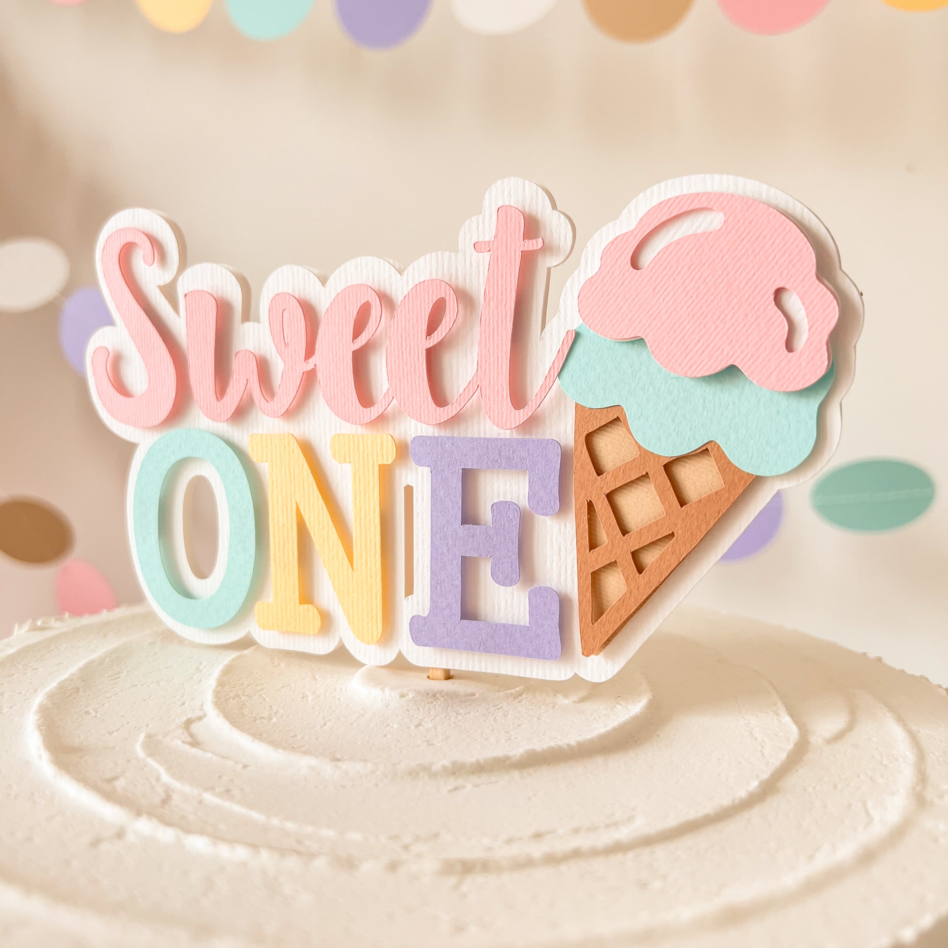 Sweet One Cake Topper Ice Cream First Birthday Decor