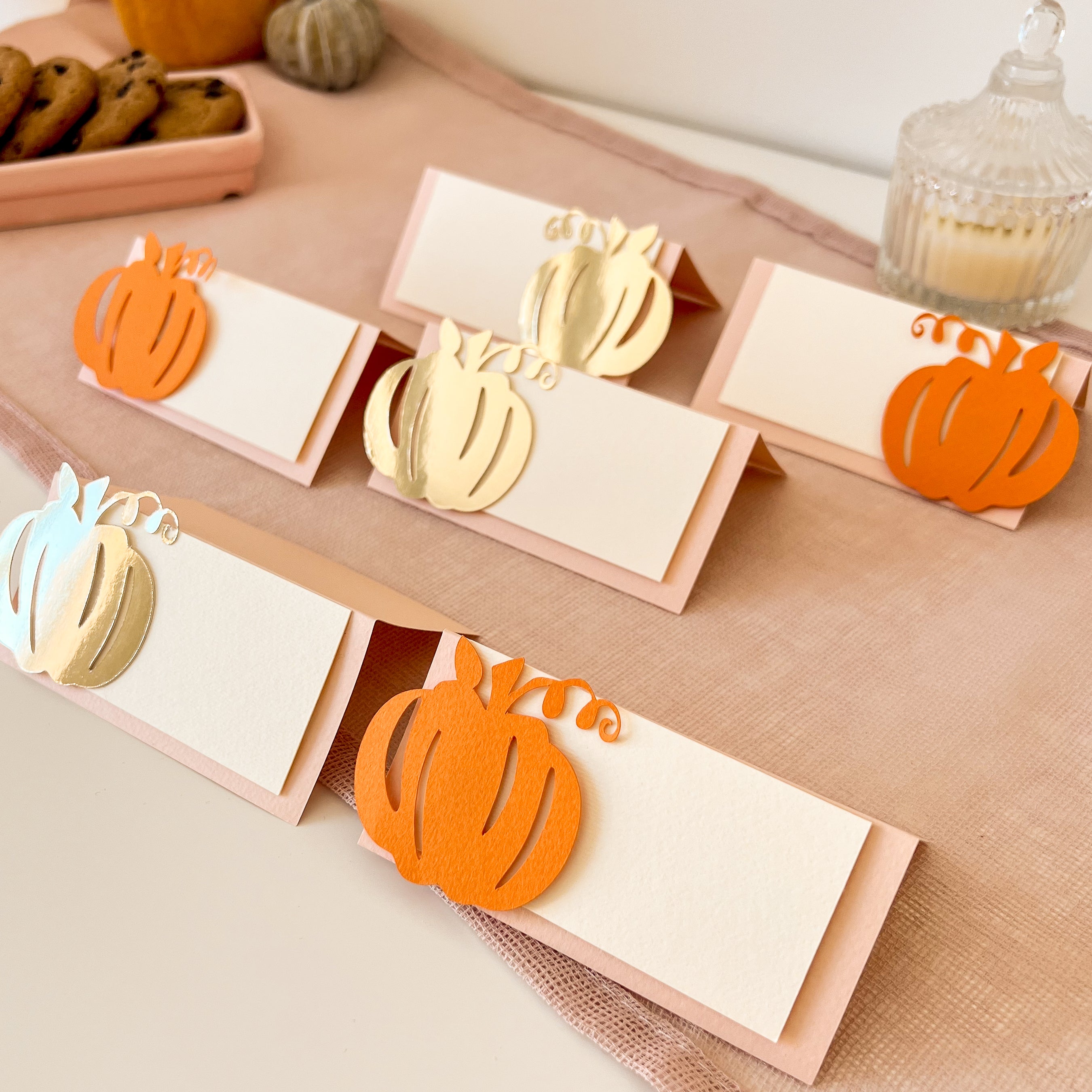 Pumpkin Place Cards Thanksgiving Table Decorations Fall Food Tents