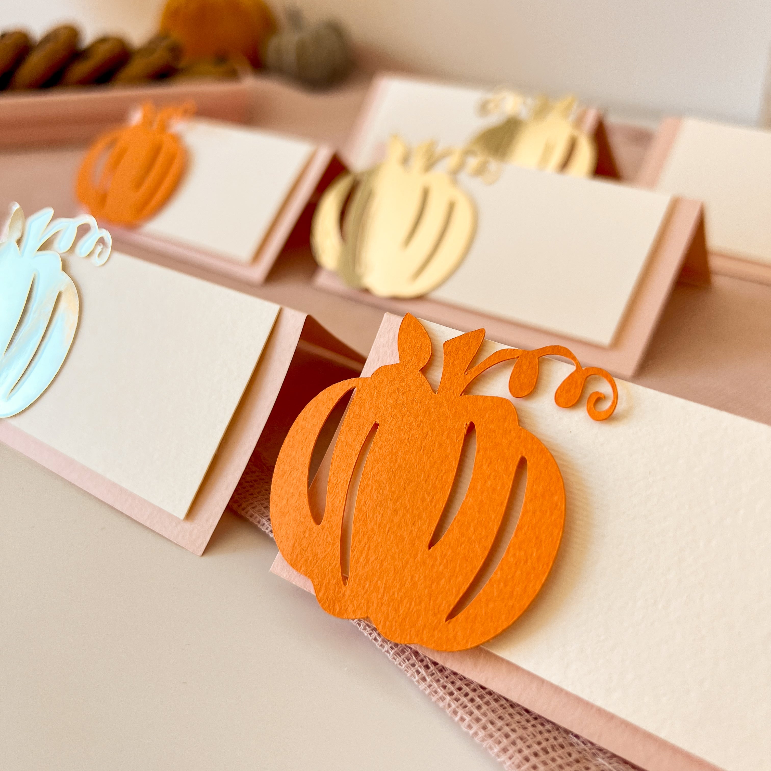 Pumpkin Place Cards Thanksgiving Table Decorations Fall Food Tents