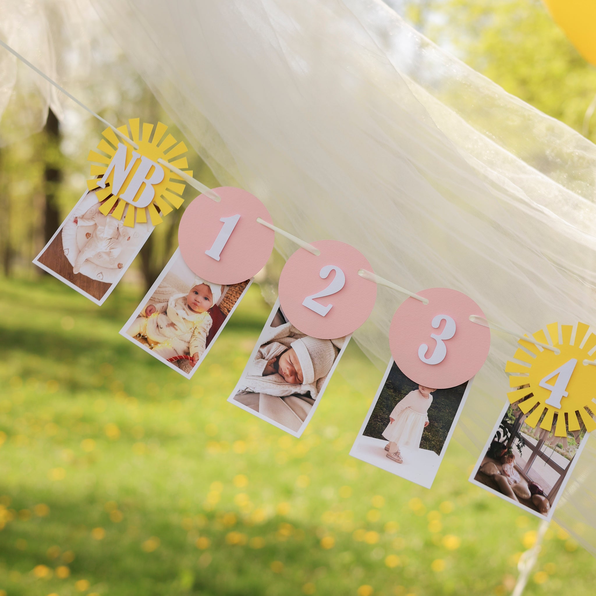 Sun Photo Banner, Our Little Sunshine is Turning One, Milestone Birthday Banner