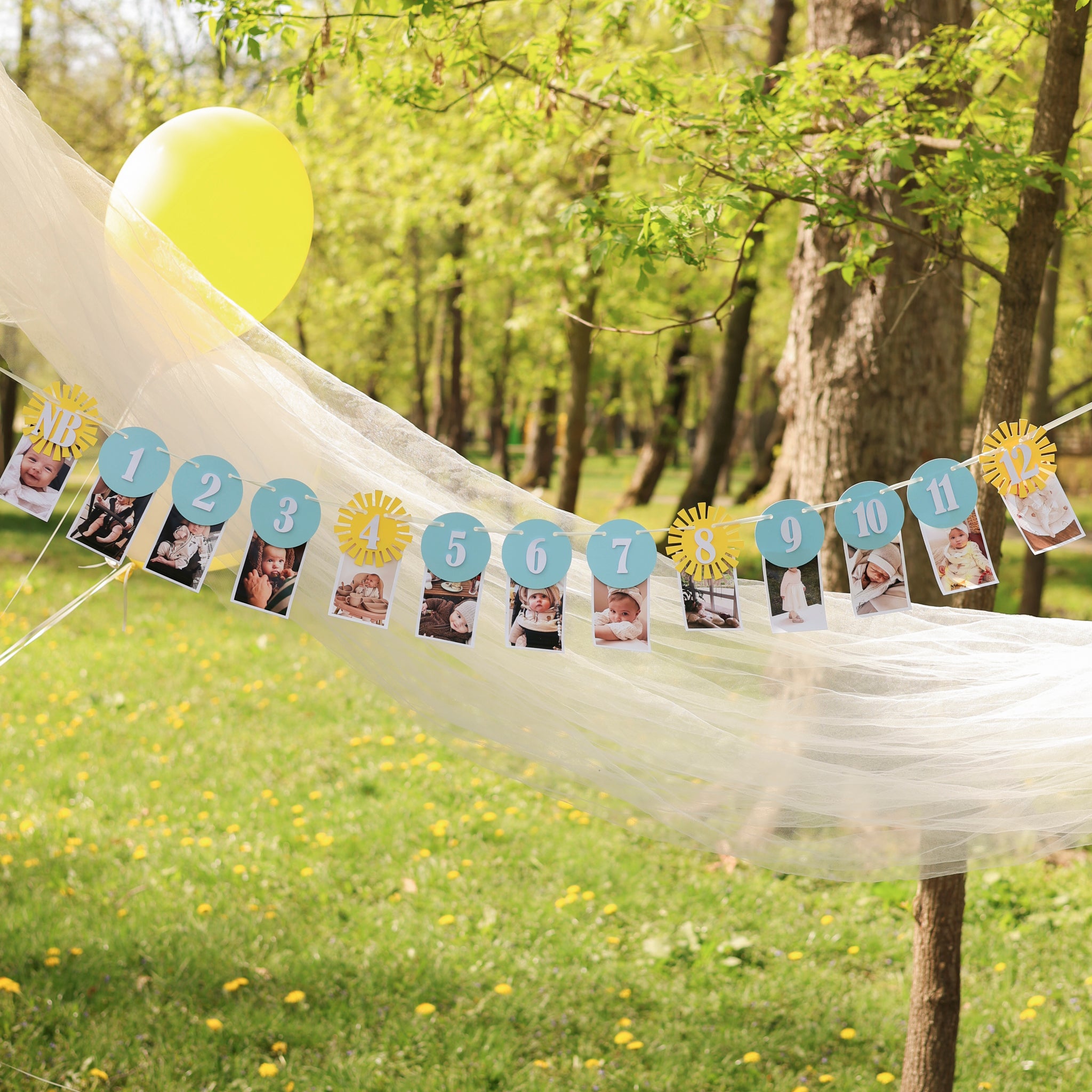 Sun Photo Banner, Our Little Sunshine is Turning One, Milestone Birthday Banner