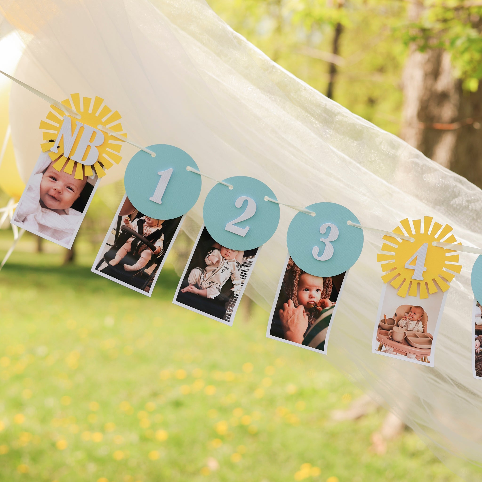 Sun Photo Banner, Our Little Sunshine is Turning One, Milestone Birthday Banner