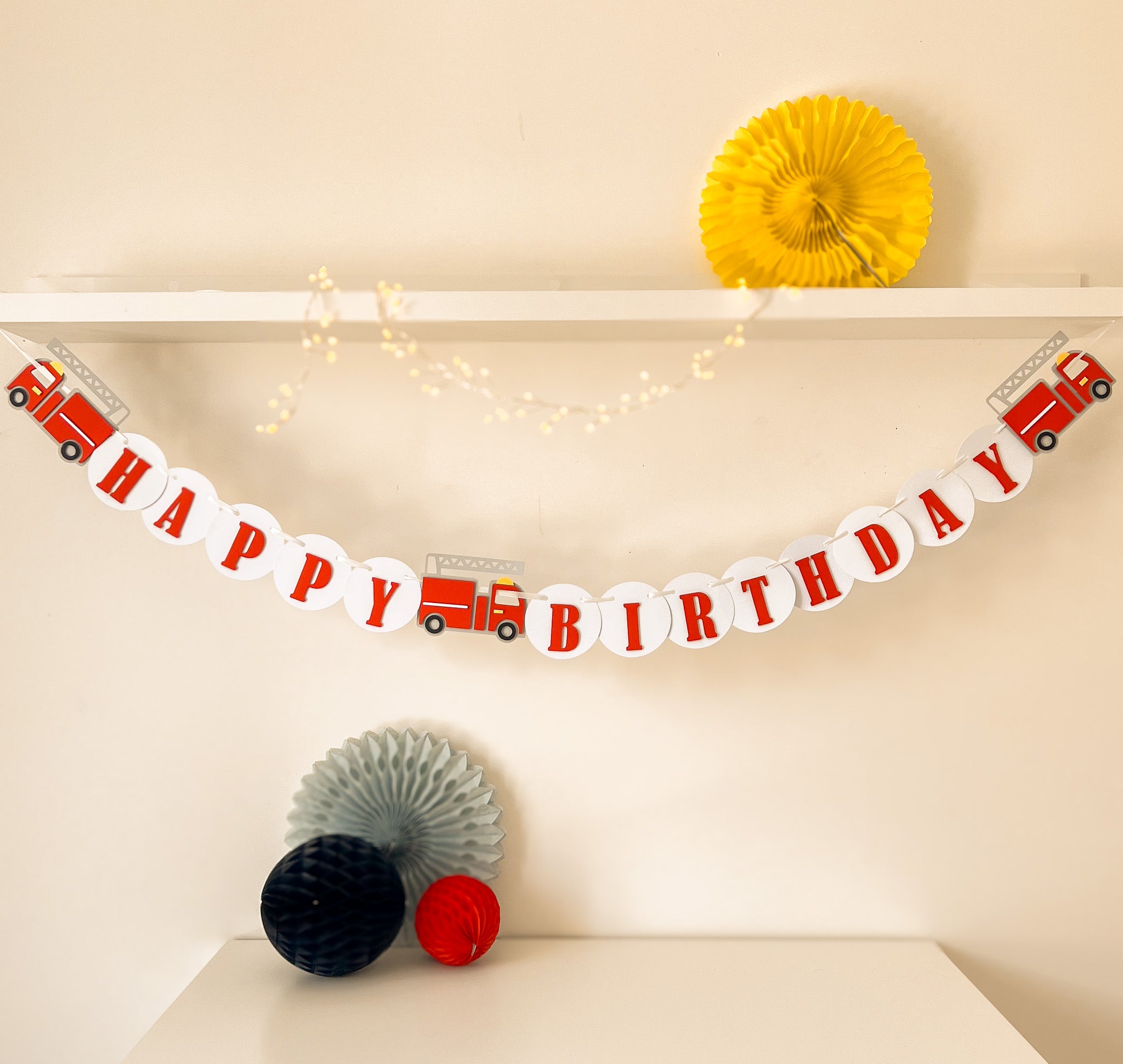 Firetruck Birthday Banner Fireman 1st Party Firefighter birthday Party