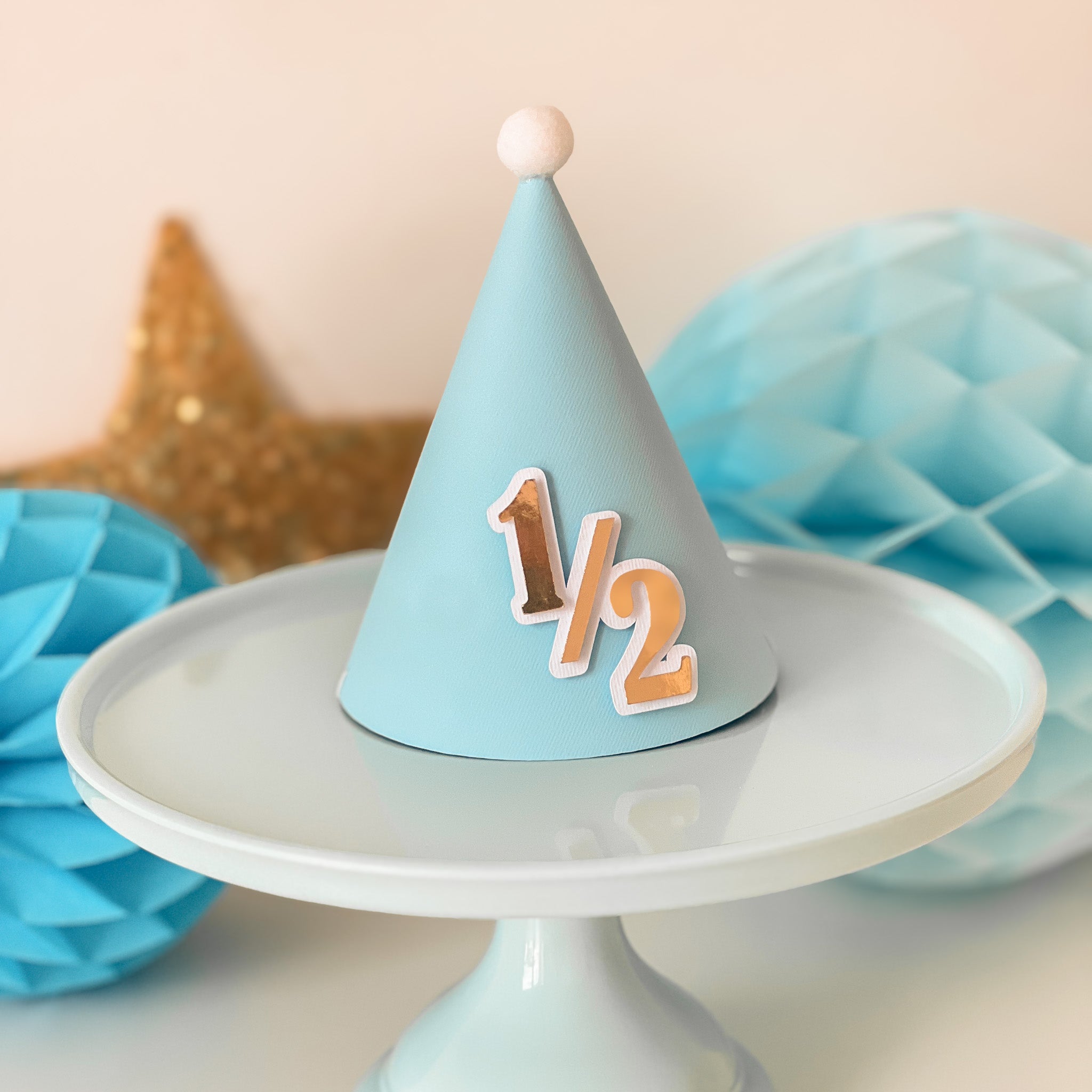 1/2 Boy Birthday Party Hat Half Way to One Party
