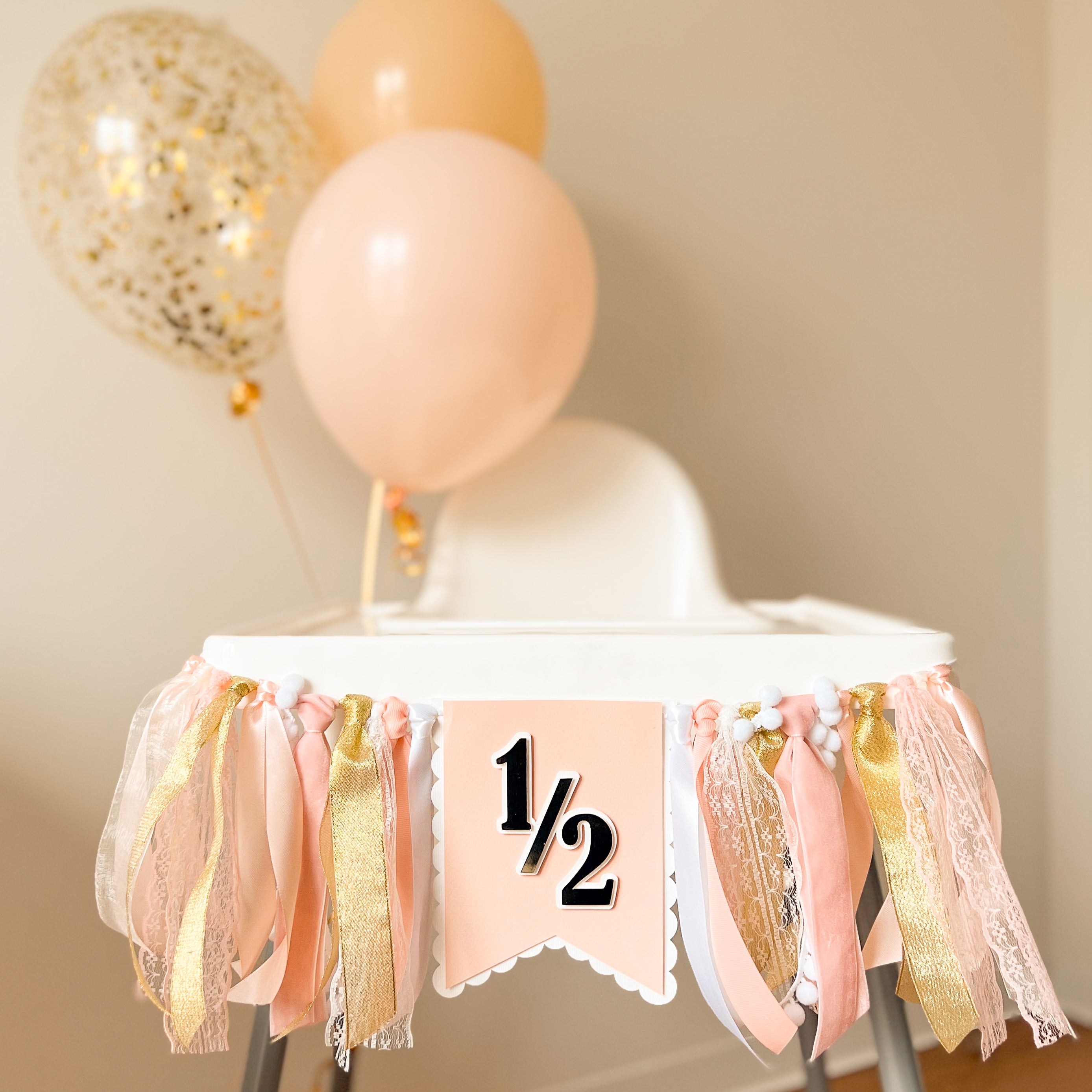 Half Birthday High Chair Banner Girl 1/5 Birthday Decorations Half Birthday Blush Gold Banner Baby Girl Half Birthday Half Birthday Party