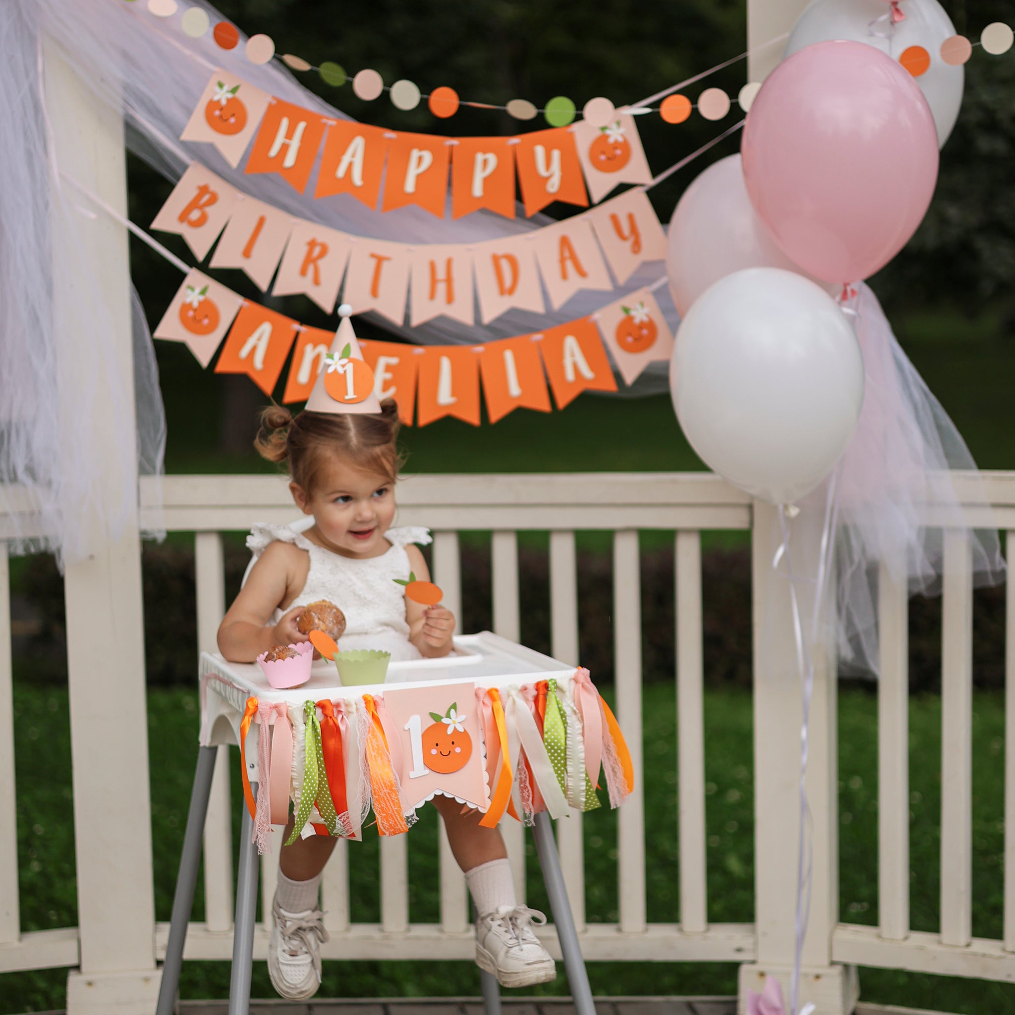 First birthday Little Cutie banner, orange citrus party decor, baby 1st birthday sign