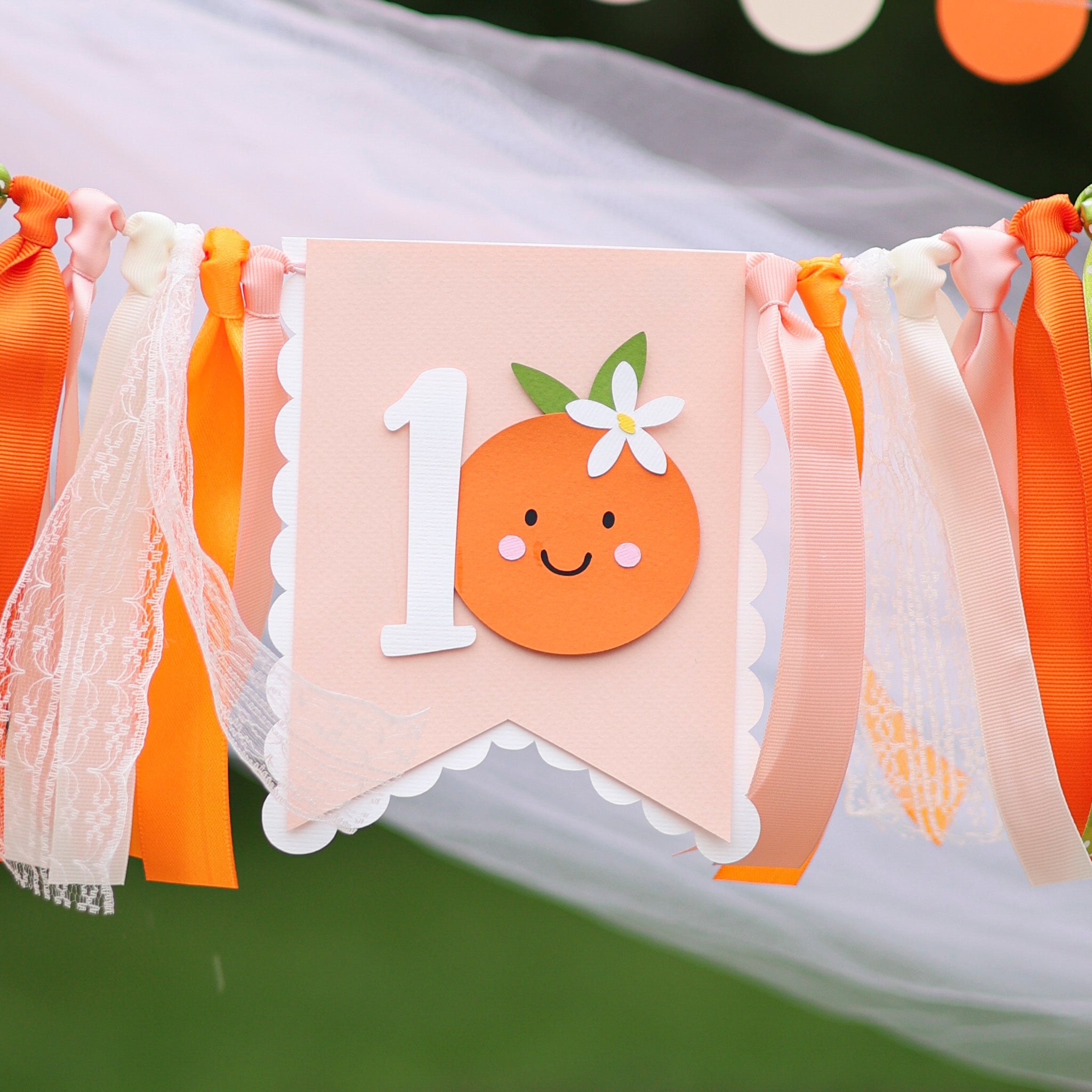 Little Cutie Highchair Banner, Orange Theme Party Decor, Photo Prop