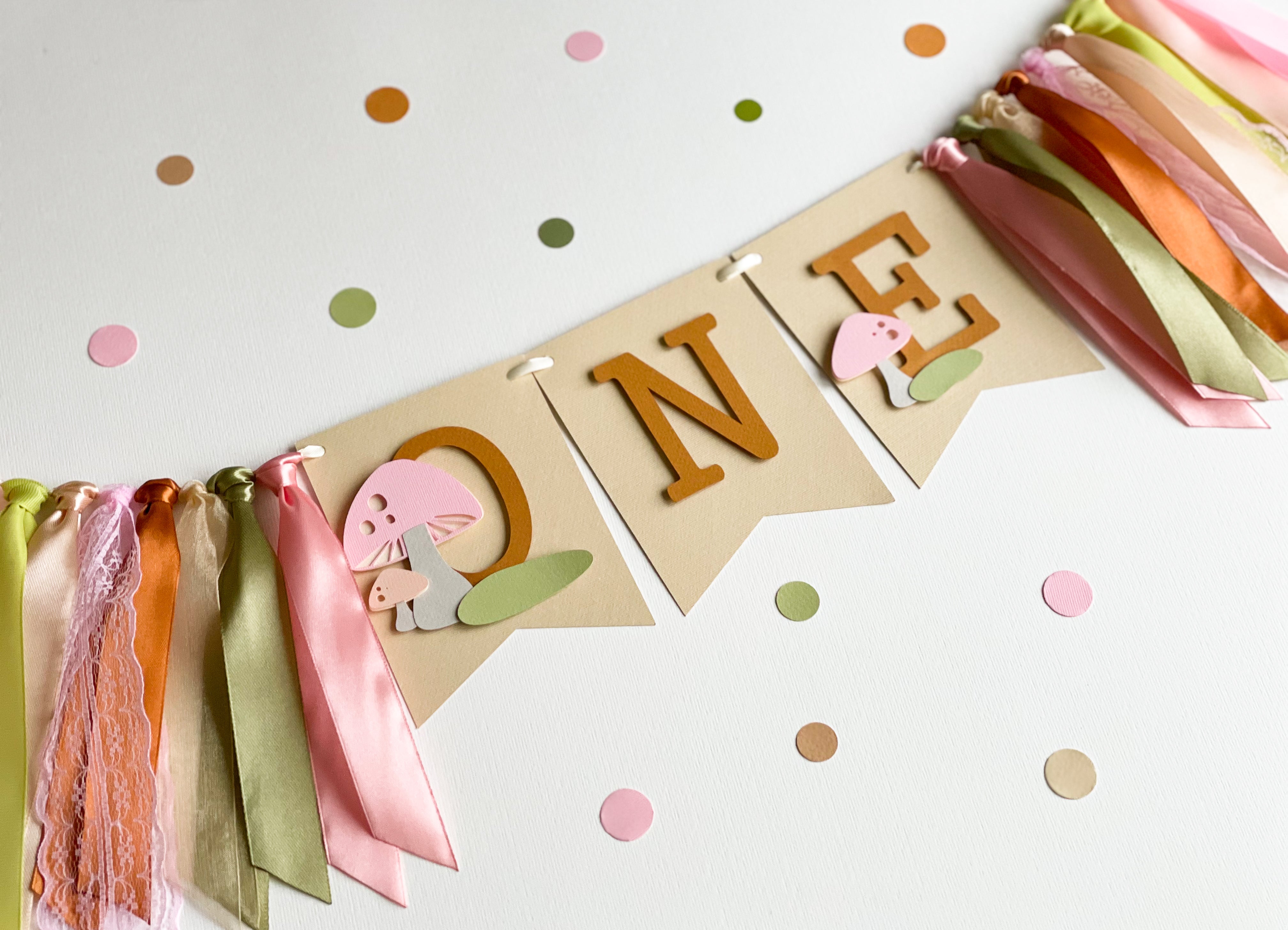 Mushroom 1st Birthday Party Decorations Toadstool 1st Birthday Highchair Banner Forest Woodland Fairy Party Decor