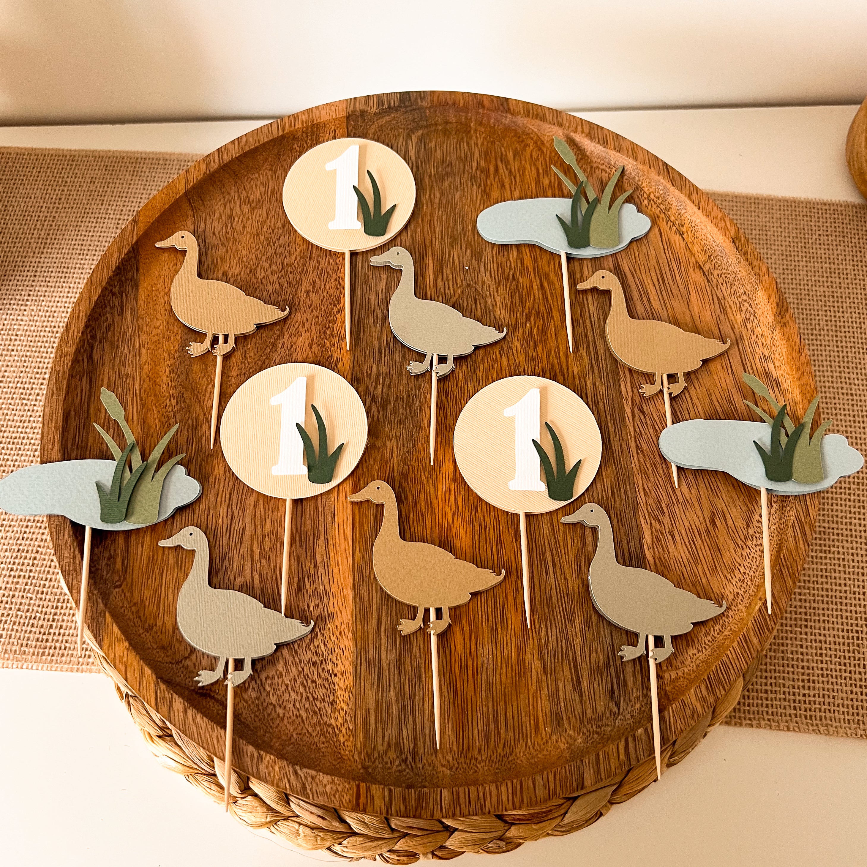 Duck Cupcake Toppers Lucky Duck Decorations by FunstaCraft One Lucky Duck Mallard Duck party Summer or Fall Birthday
