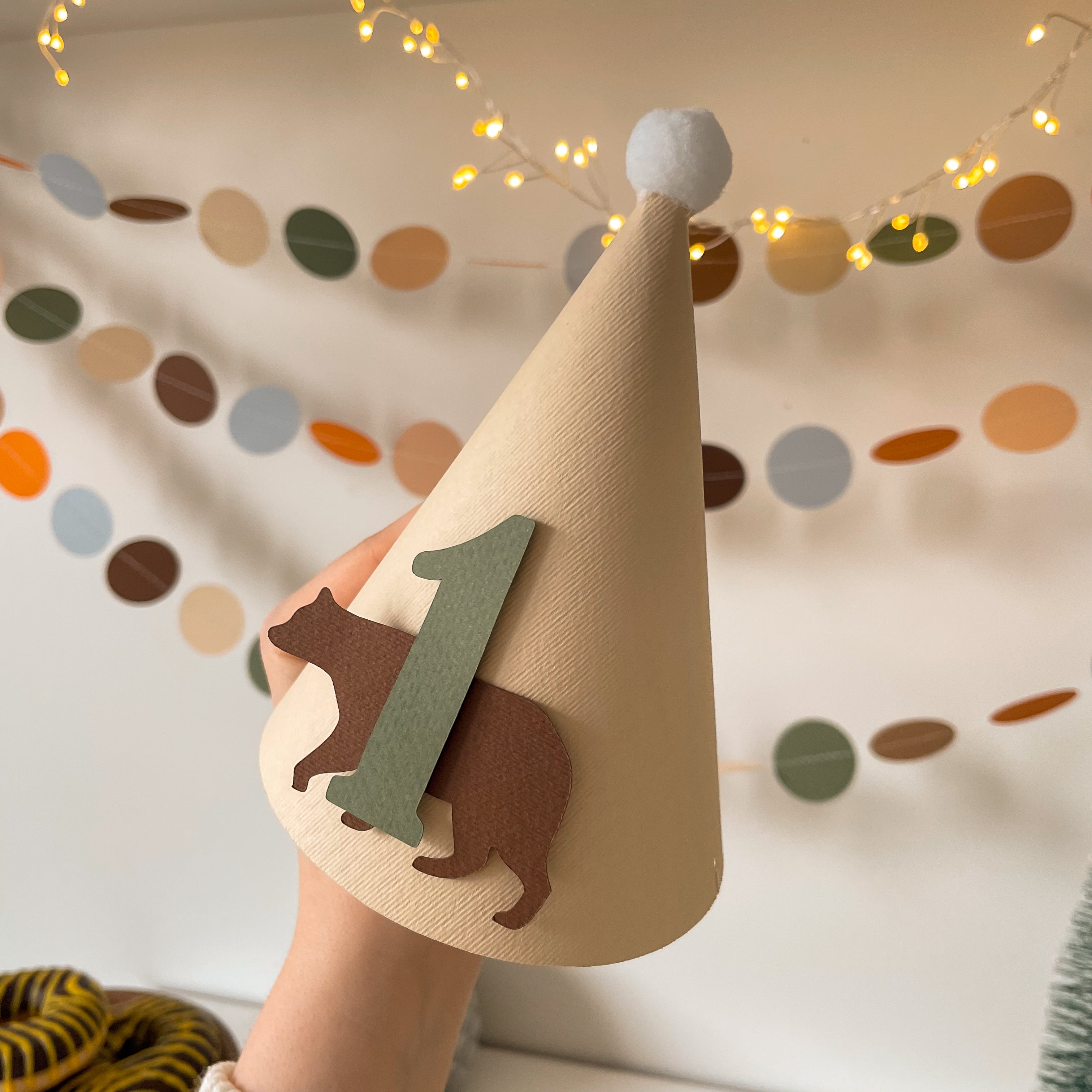 Woodland One Party Hat Bear Baby Boy 1st Birthday Decorations Animals One Year Birthday Hat Woodland Cake Smash Birthday Cone Hat