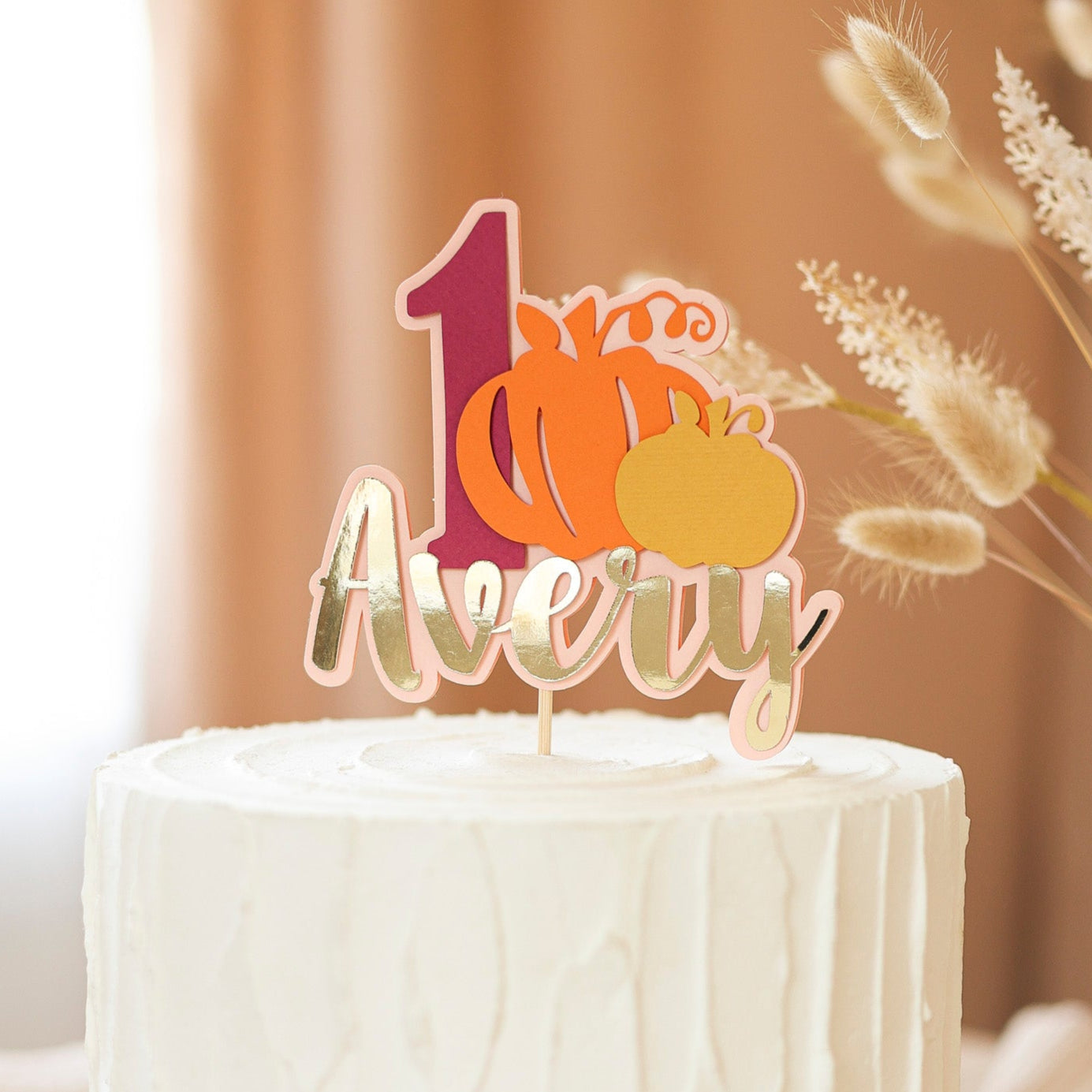 Pumpkin Cake Topper - Autumn 1st Birthday Decorations - Custom Name