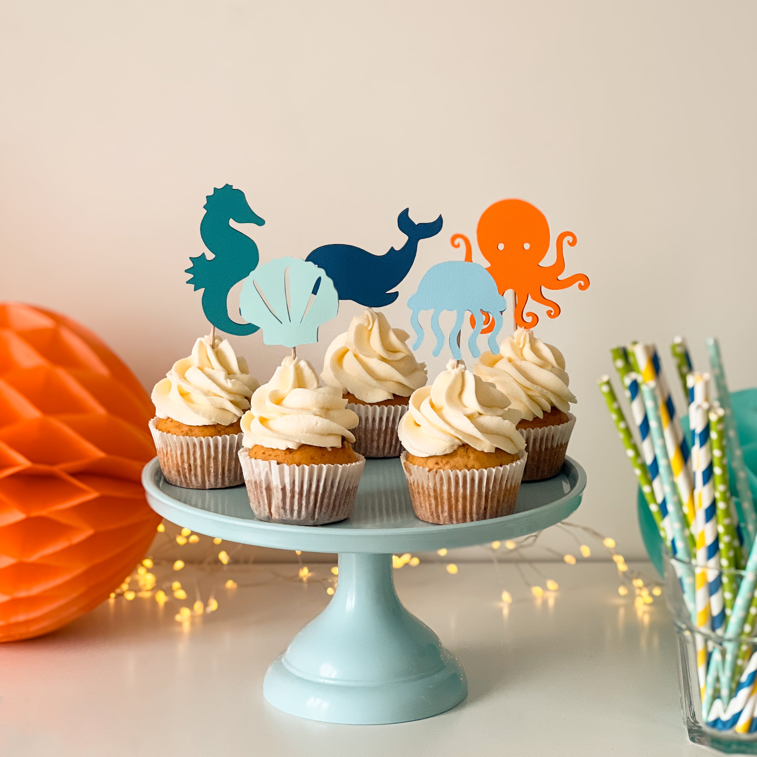 Under The Sea Cupcake Toppers Ocean theme birthday Onder the Sea Birthday
