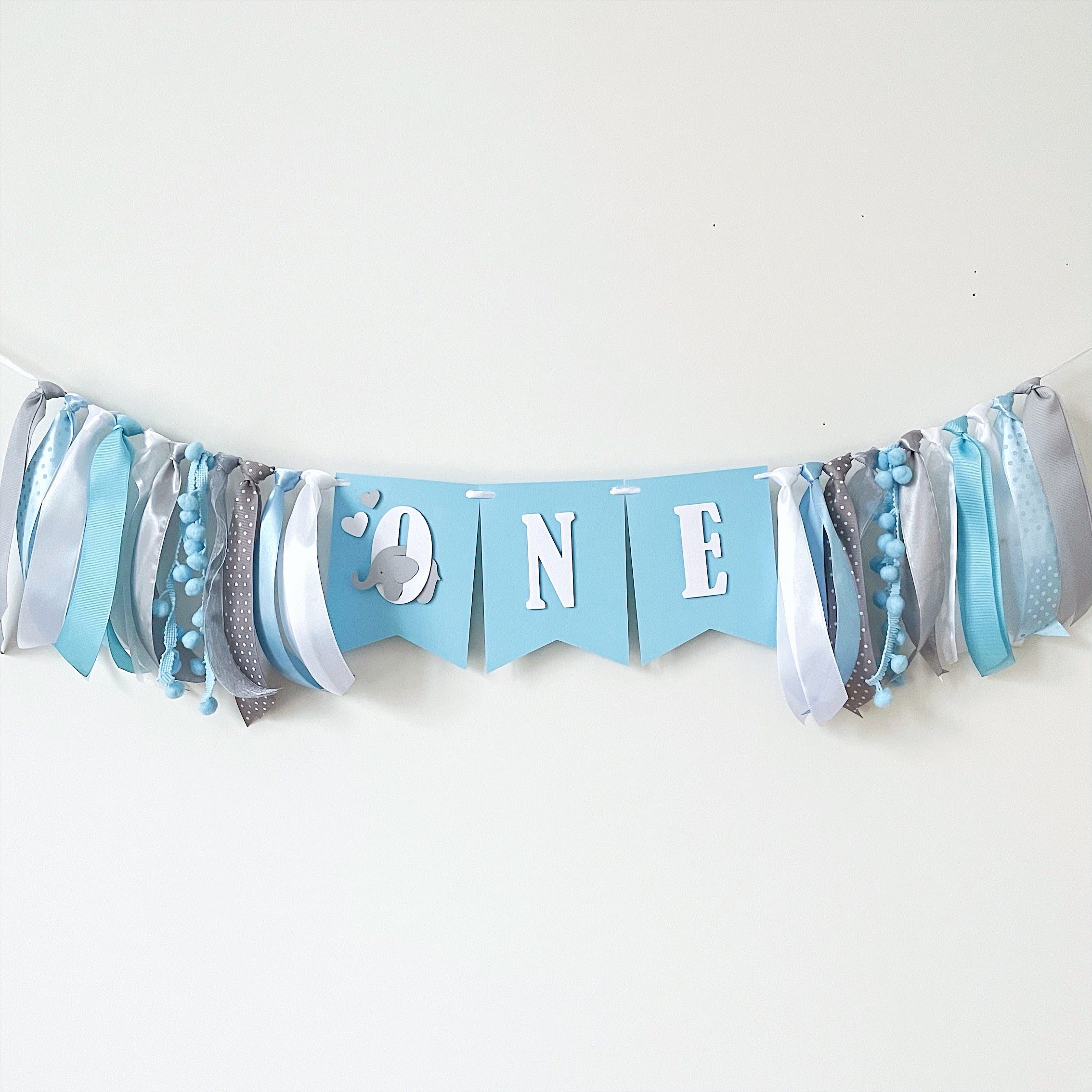 Elephant 1st Birthday High Chair Banner Blue Grey Elephant 1st Birthday Decorations First Birthday Banner Toddler One Year Birthday Party