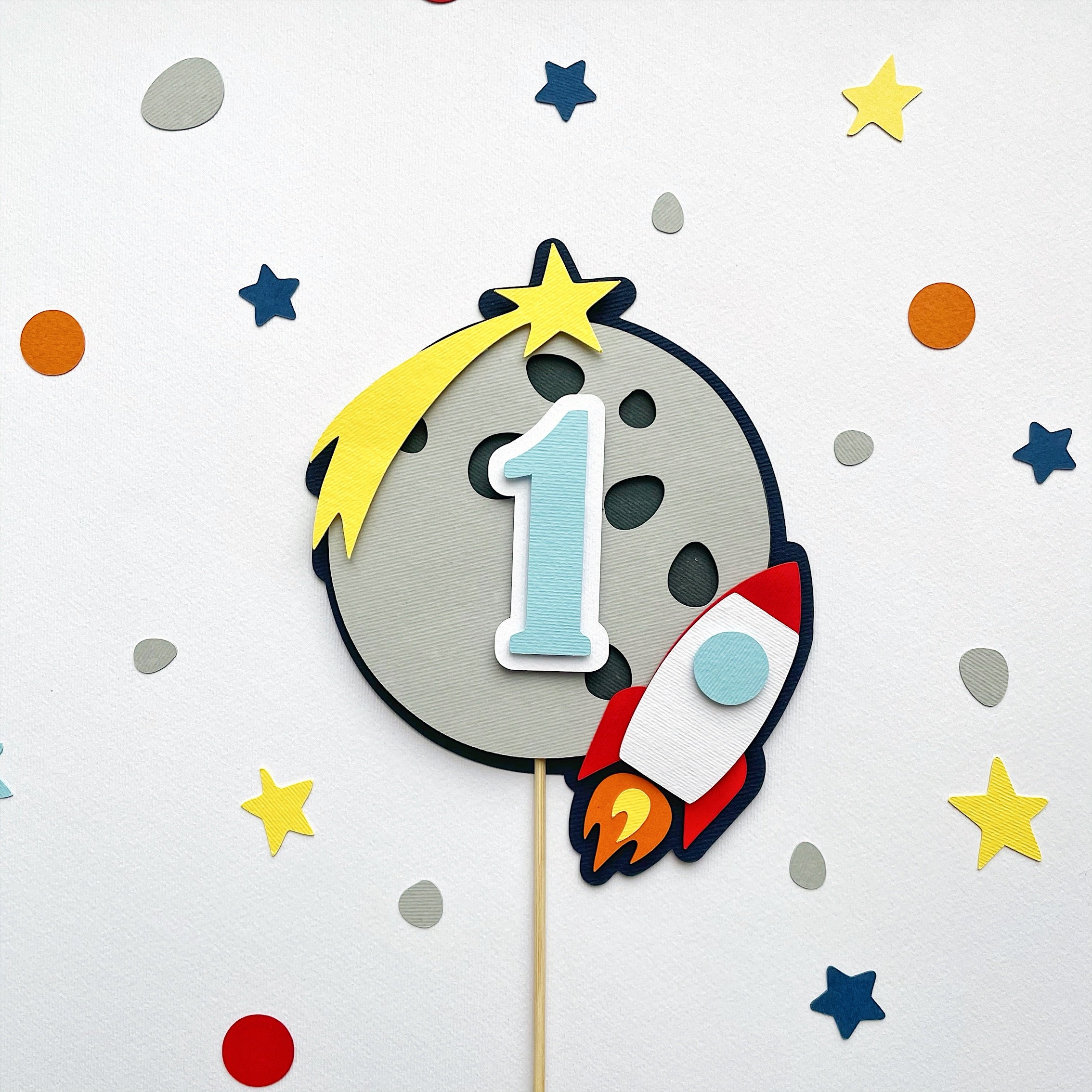 Space Cake Topper, First Trip Around the Sun Birthday, Outer Space Galaxy Rocket Cake Topper