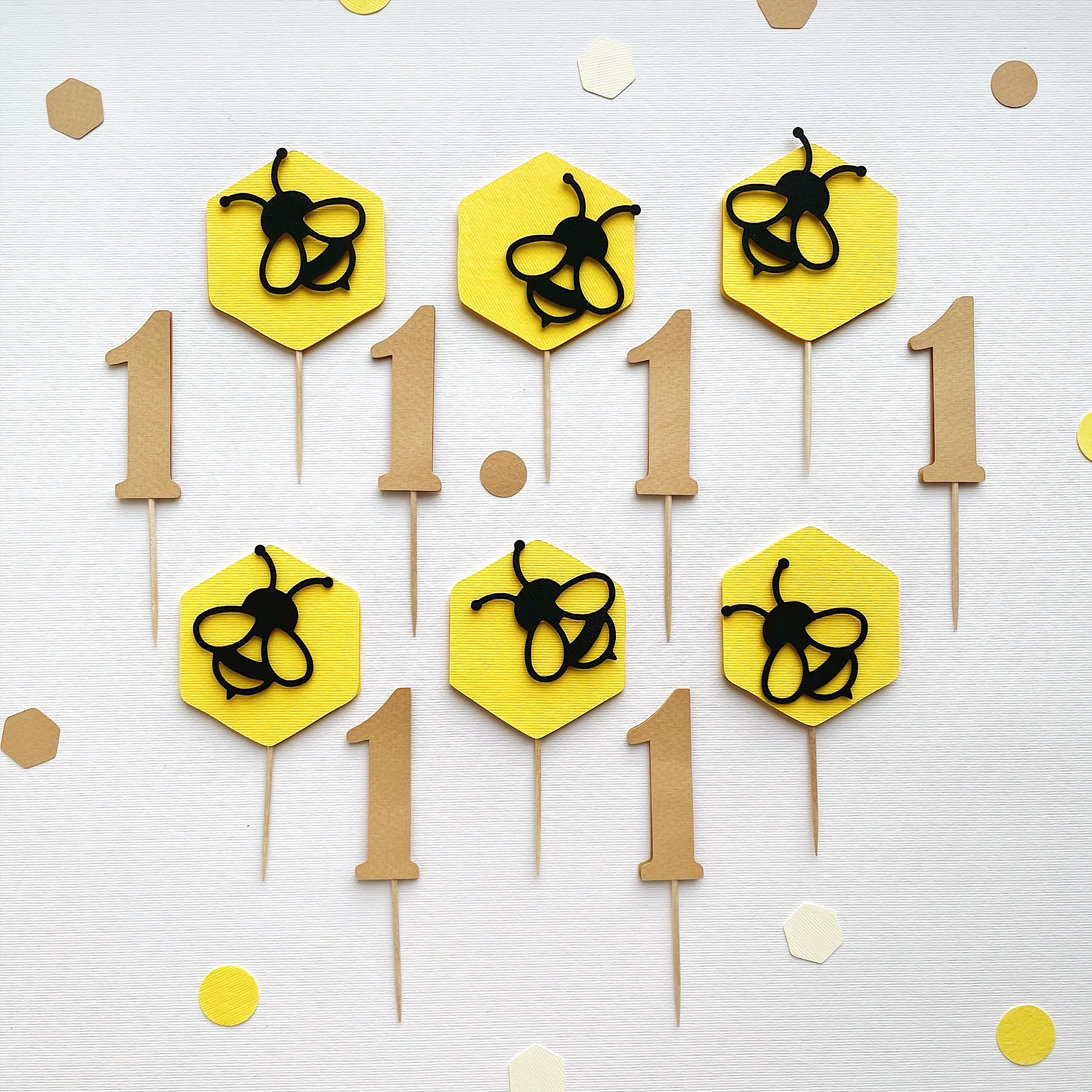 Decorations In The Style Of Bee Cupcake Toppers