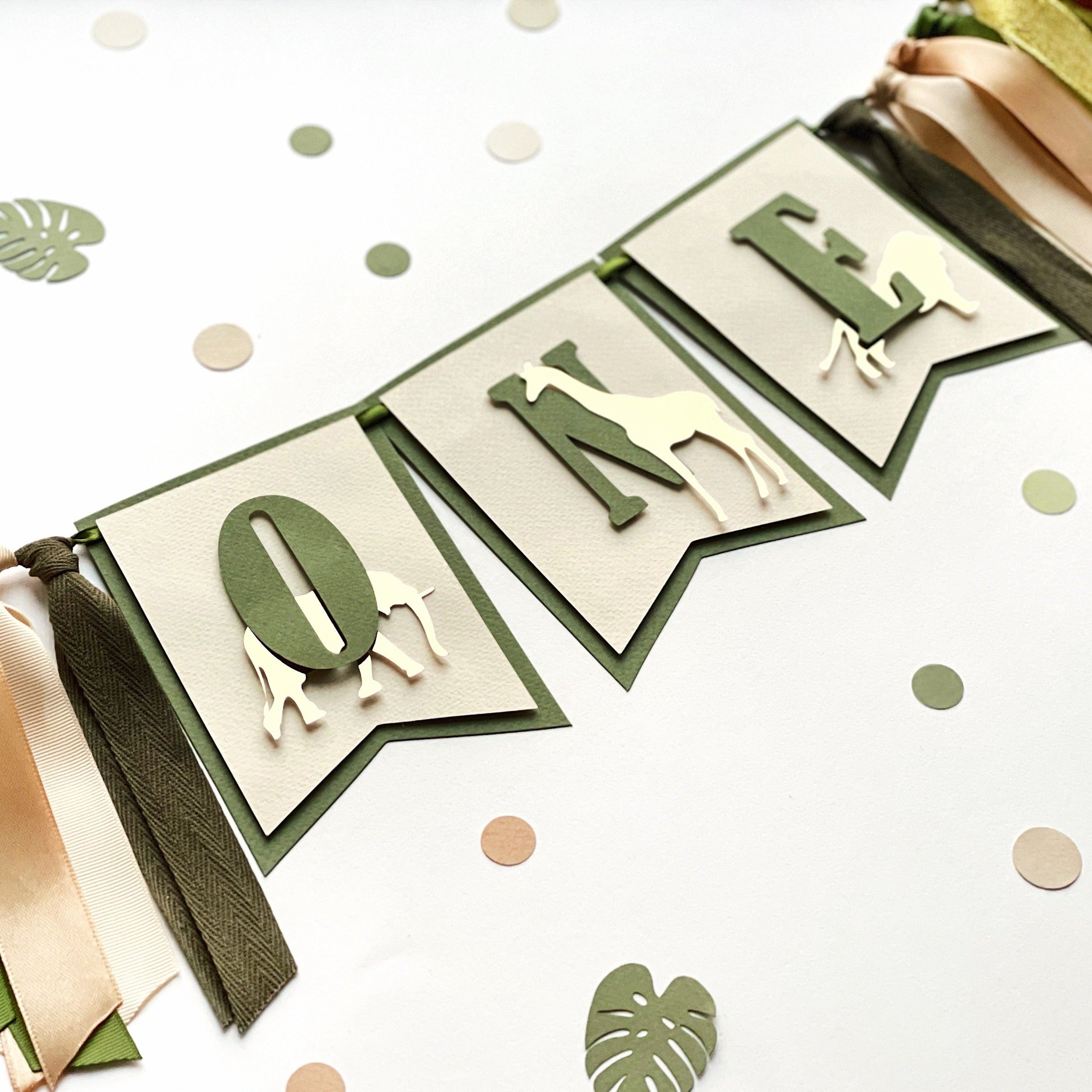 Safari Highchair Banner Wild One Boy 1st Birthday Decorations Jungle Themed Party One Year Toddler Birthday by FunstaCraft