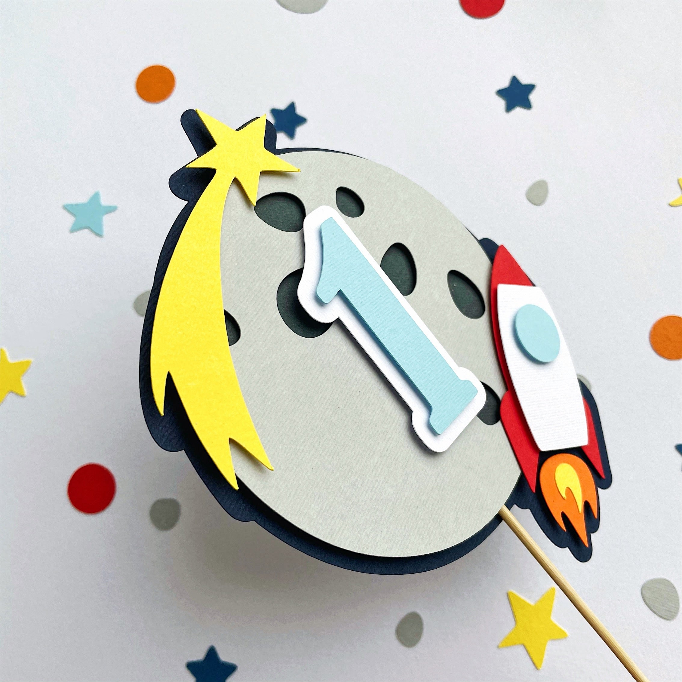 Space Cake Topper, First Trip Around the Sun Birthday, Outer Space Galaxy Rocket Cake Topper