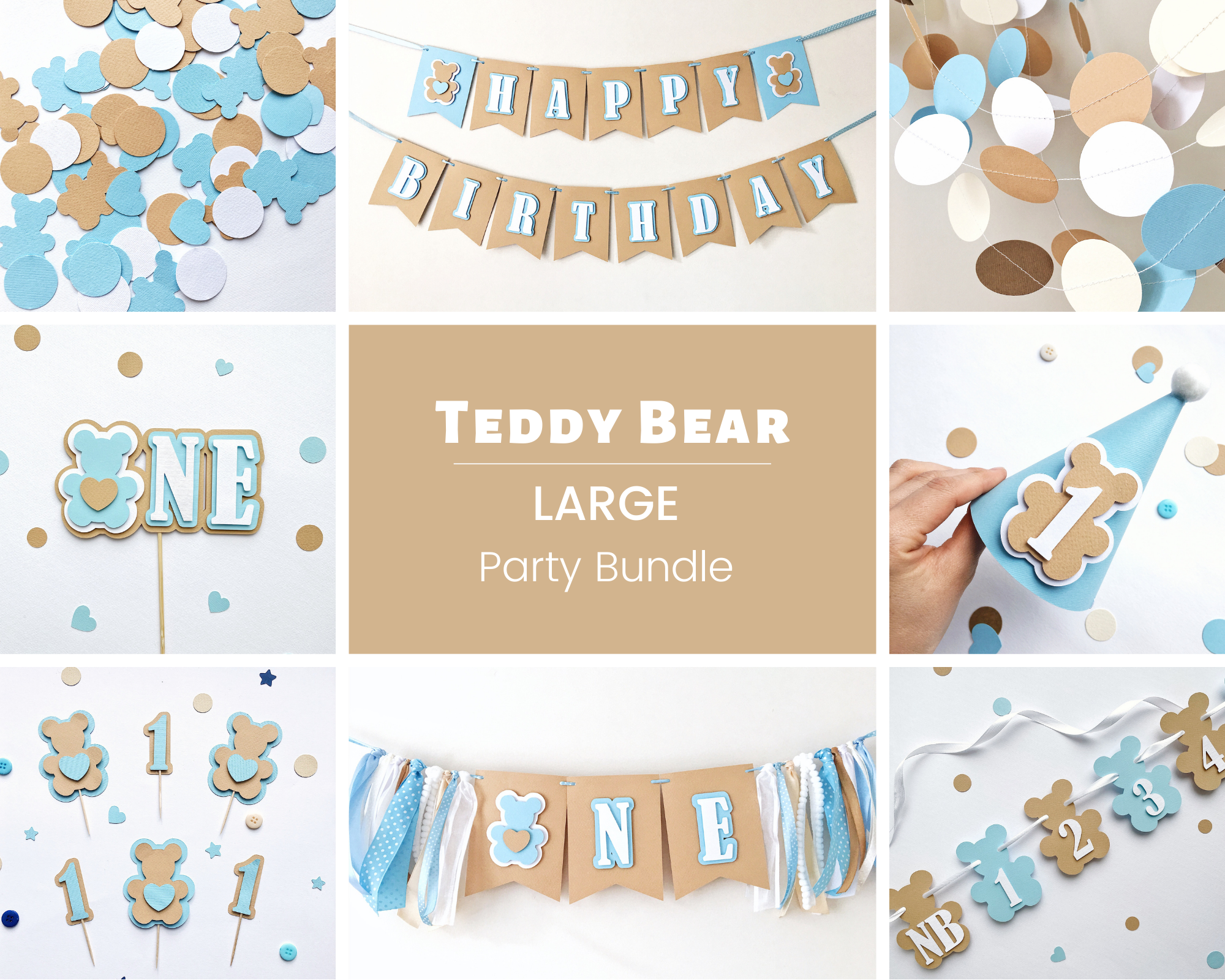 Boy Teddy Bear 1st Birthday Bundle