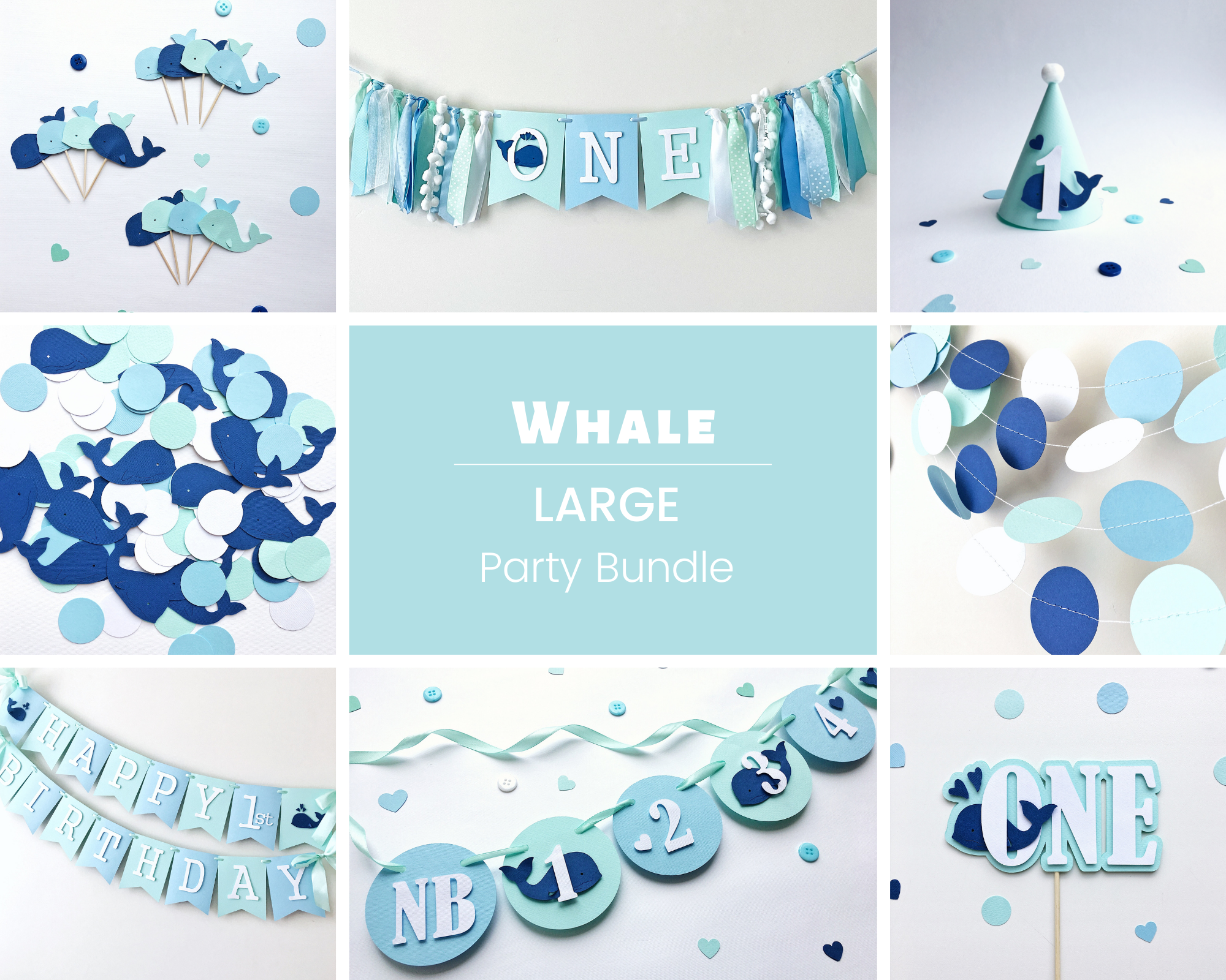 Whale 1st Birthday Party Bundle