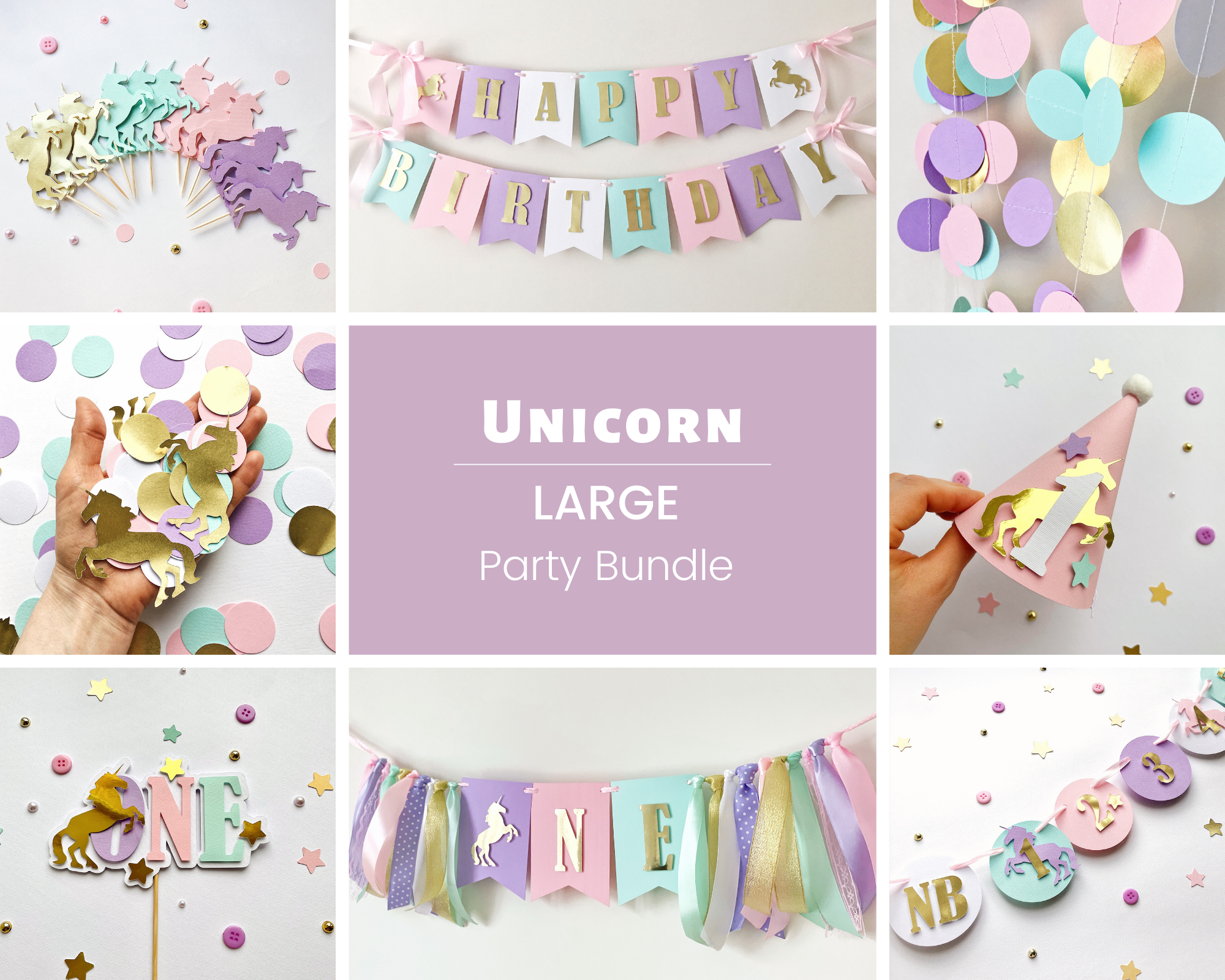 Unicorn 1st Birthday Party Bundle Unicorn Girl First Birthday Decorations Unicorn Cake Smash Unicorn Highchair Banner Toddler 1st Birthday