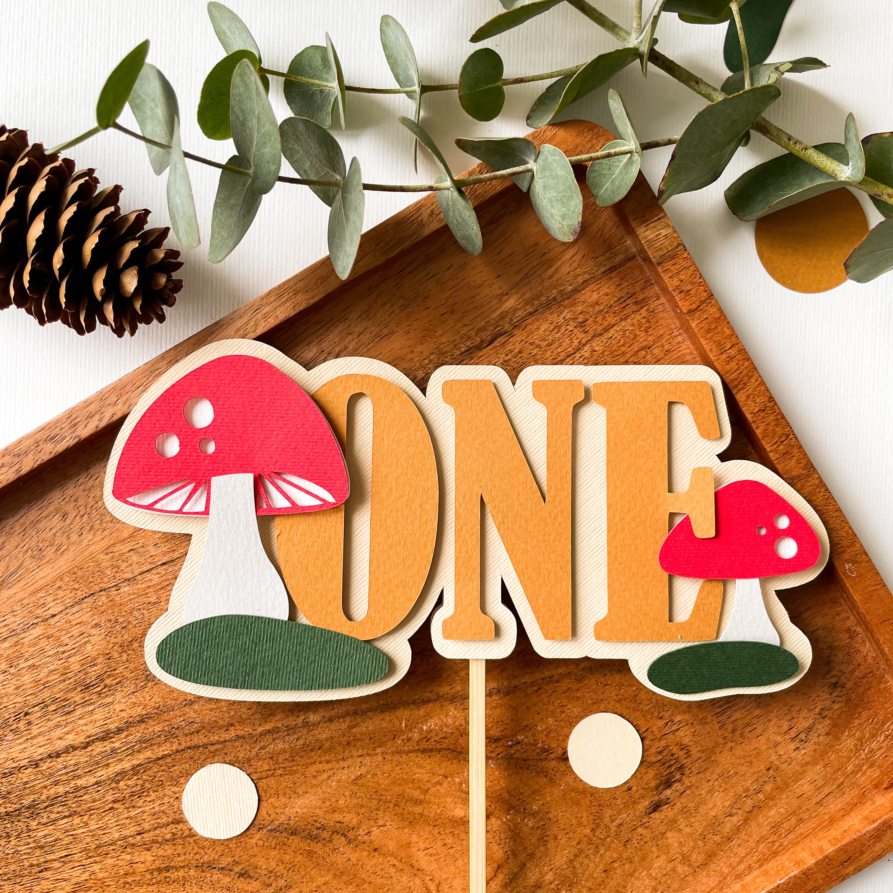 Mushroom Birthday Party Cake Topper Toadstool First Birthday Decorations Woodland Themed Mushroom and Fairy Forest Birthday Baby Earthy