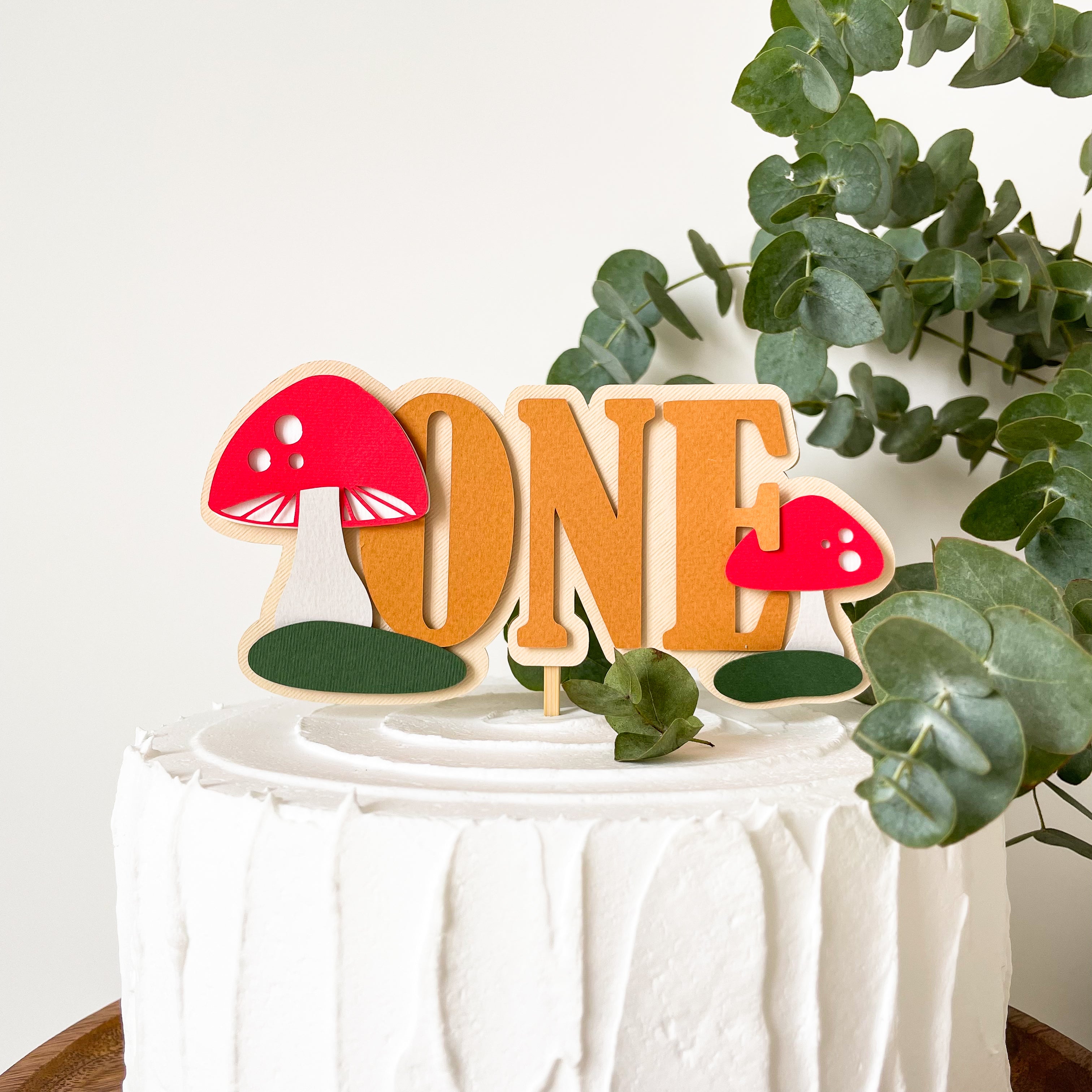 Mushroom Birthday Party Cake Topper Toadstool First Birthday Decorations Woodland Themed Mushroom and Fairy Forest Birthday Baby Earthy
