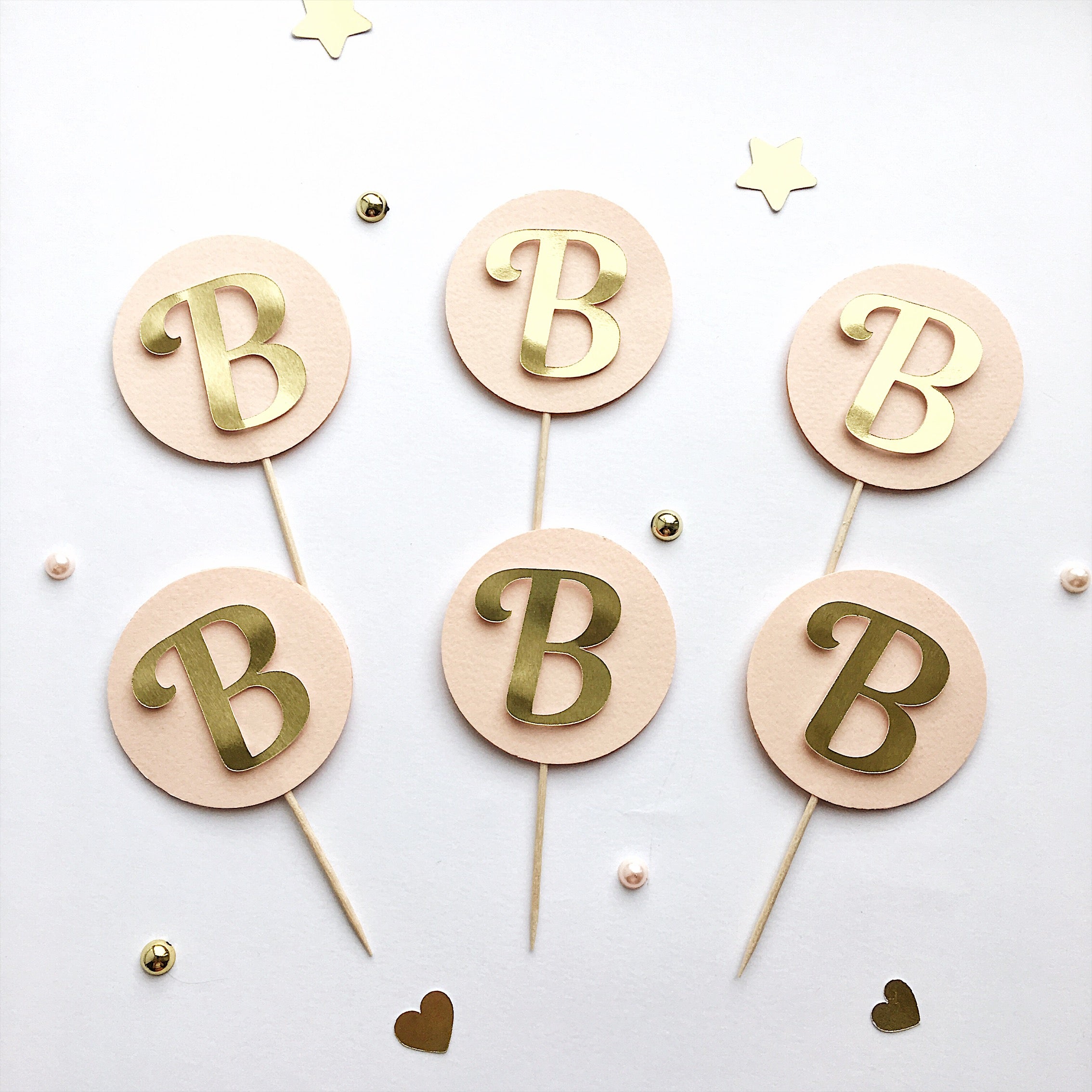 Initial Letter Cupcake Toppers Blush Gold 1st Birthday Party