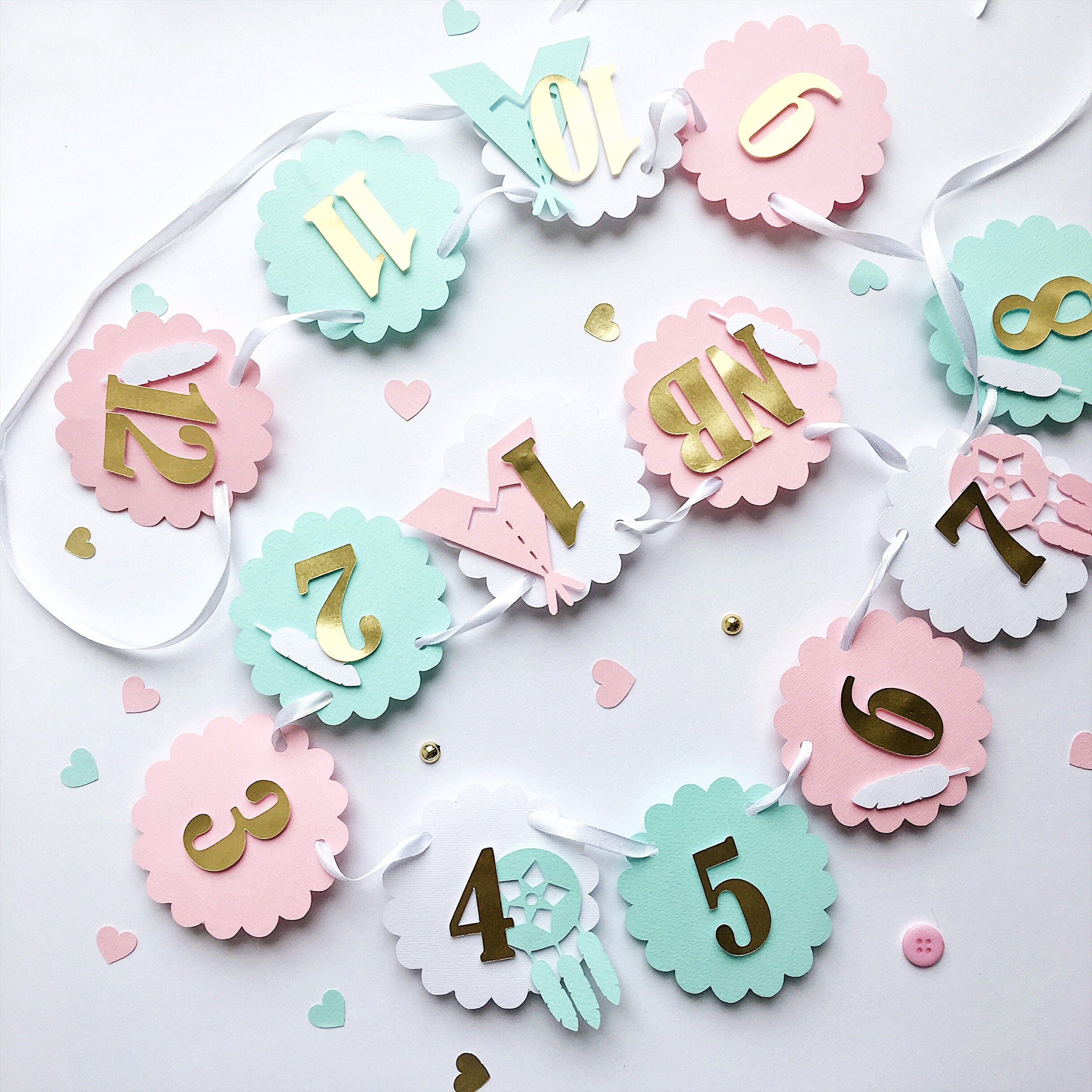 Boho 12 Month Photo Banner Boho Tribal Girl 1st Birthday Decorations First Year Photo Banner 1st Year Girl Monthly Photo Banner