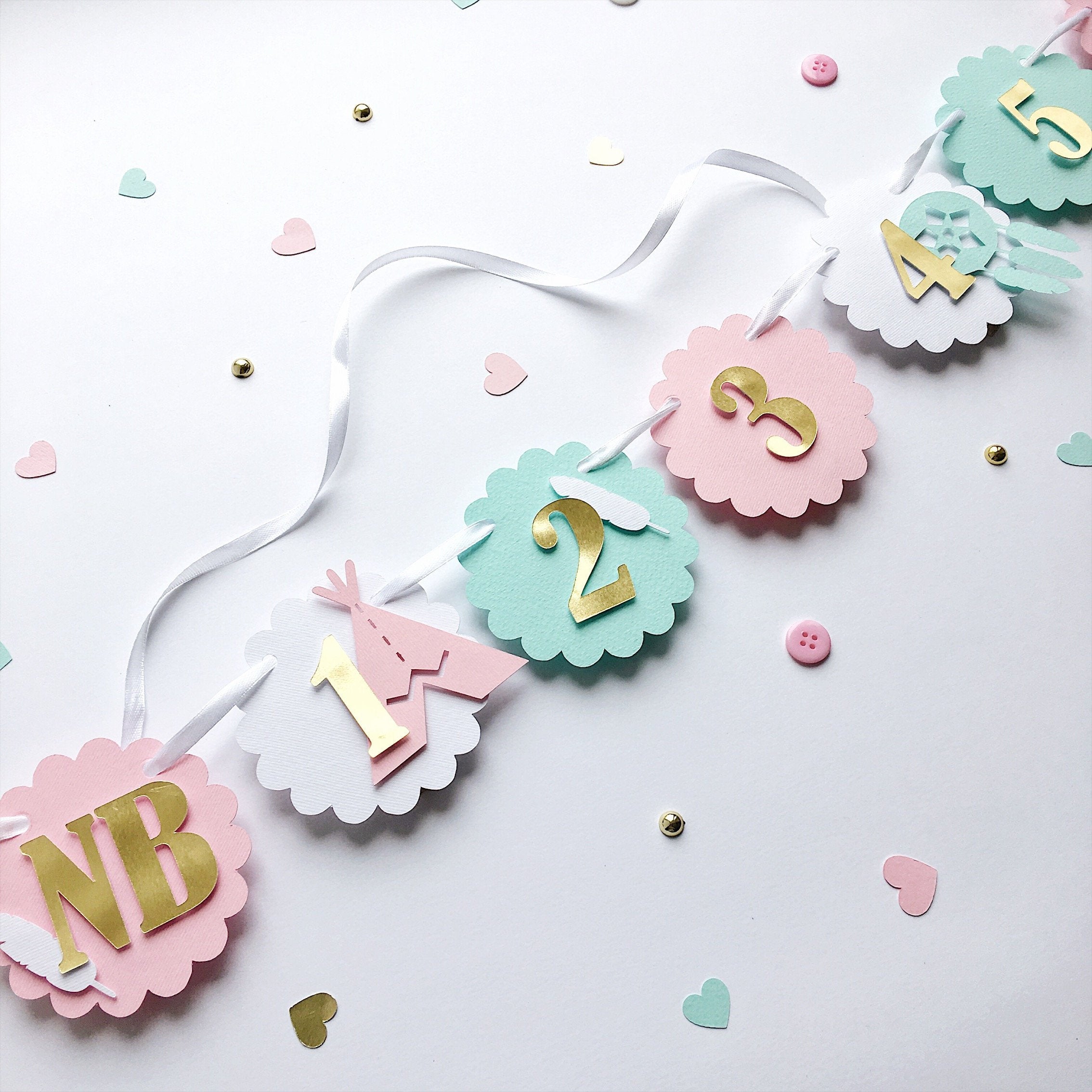 Boho 12 Month Photo Banner Boho Tribal Girl 1st Birthday Decorations First Year Photo Banner 1st Year Girl Monthly Photo Banner
