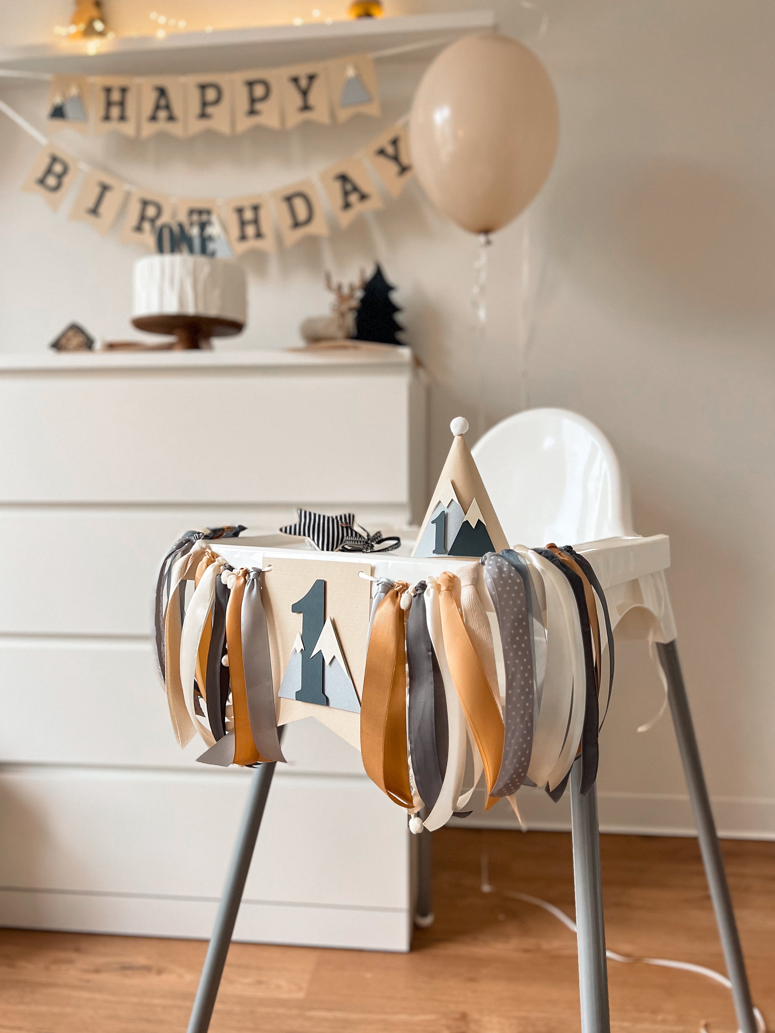 High-quality mountain-peak banners and decor for a "Greatest Adventure" themed party. Custom handmade sets from XS to XL. Modern colors and premium cardstock for a perfect celebration