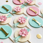 Wild One Cupcake Toppers Pink Mint party Floral Boho Wild One 