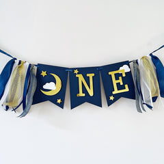 Moon Stars One High Chair Banner Moon Star Theme 1st Birthday Party Decorations Love You to the Moon and Back theme Moon Star Party 