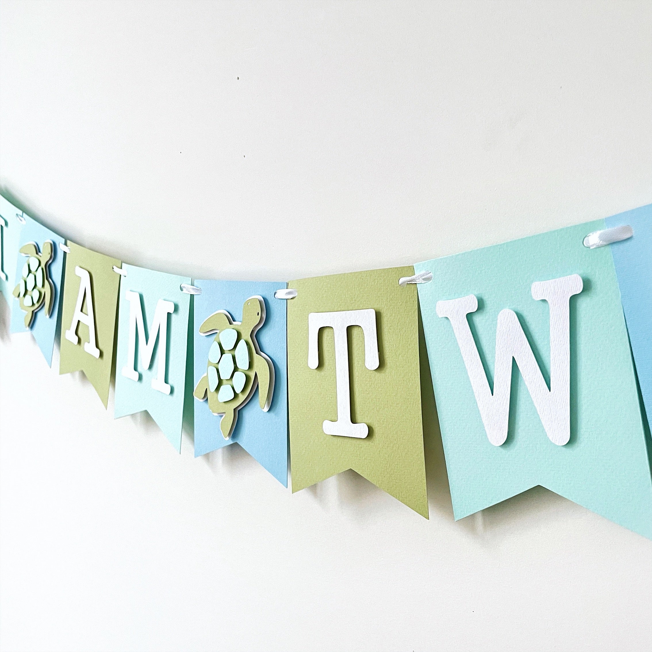 Sea Turtle "I Am Two" Birthday Banner - Under the Sea 2nd Birthday Party Decor