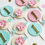 Wild One Cupcake Toppers Pink Mint party Floral Boho Wild One 