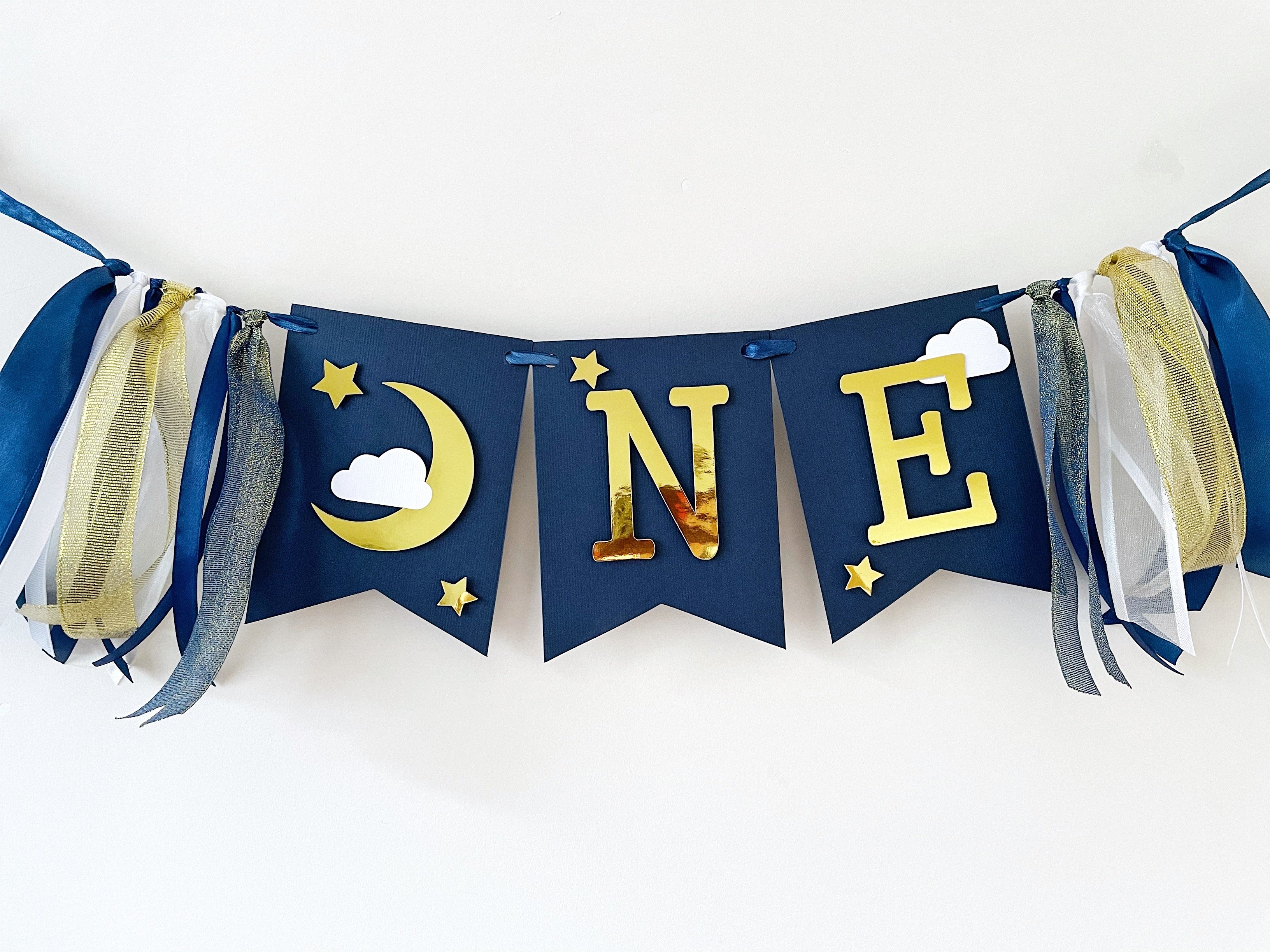 Moon Stars One High Chair Banner Moon Star Theme 1st Birthday Party Decorations Love You to the Moon and Back theme Moon Star Party 