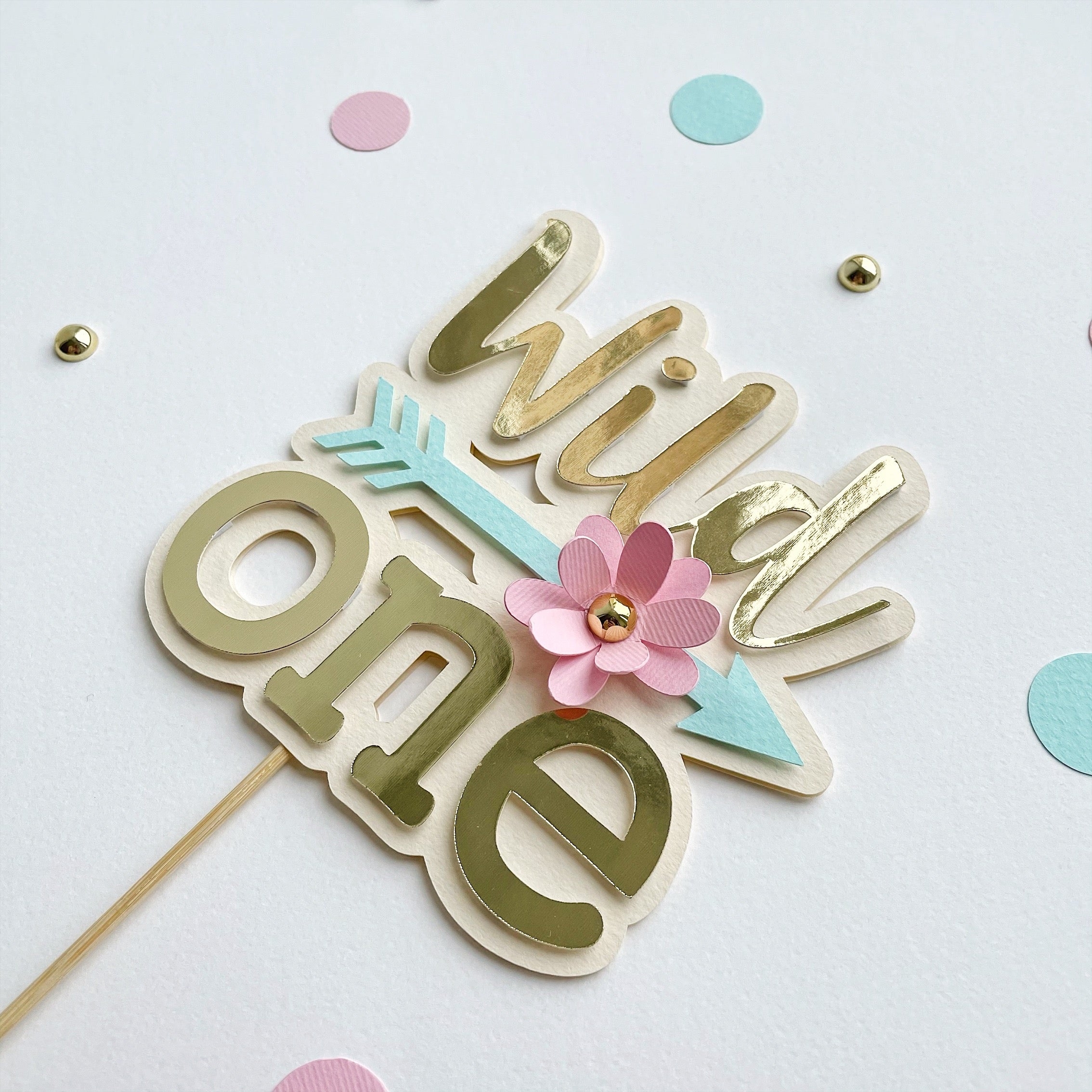 Wild One First Birthday Cake Topper Pink Mint party Floral Boho 1st Birthday
